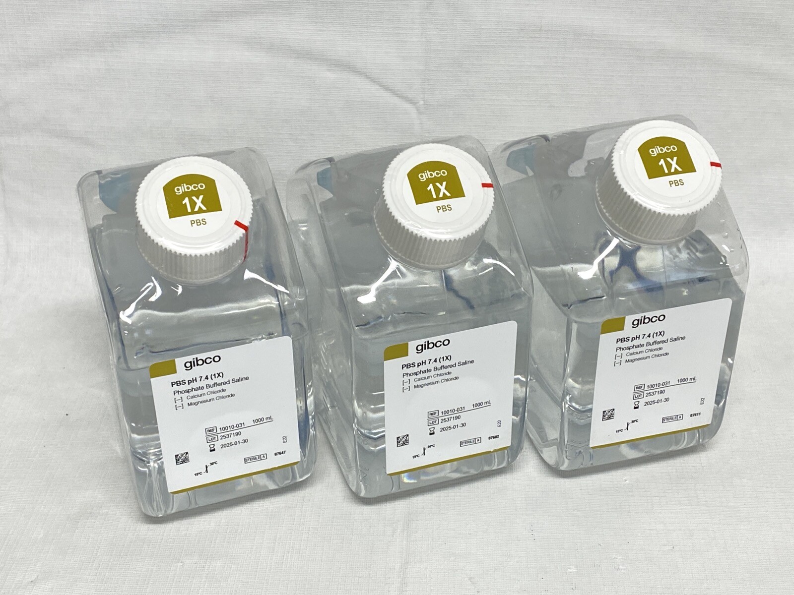 (3) GIBCO 1000mL PBS Phosphate Buffered Saline Solution pH 7.4 (1X) 10010-031