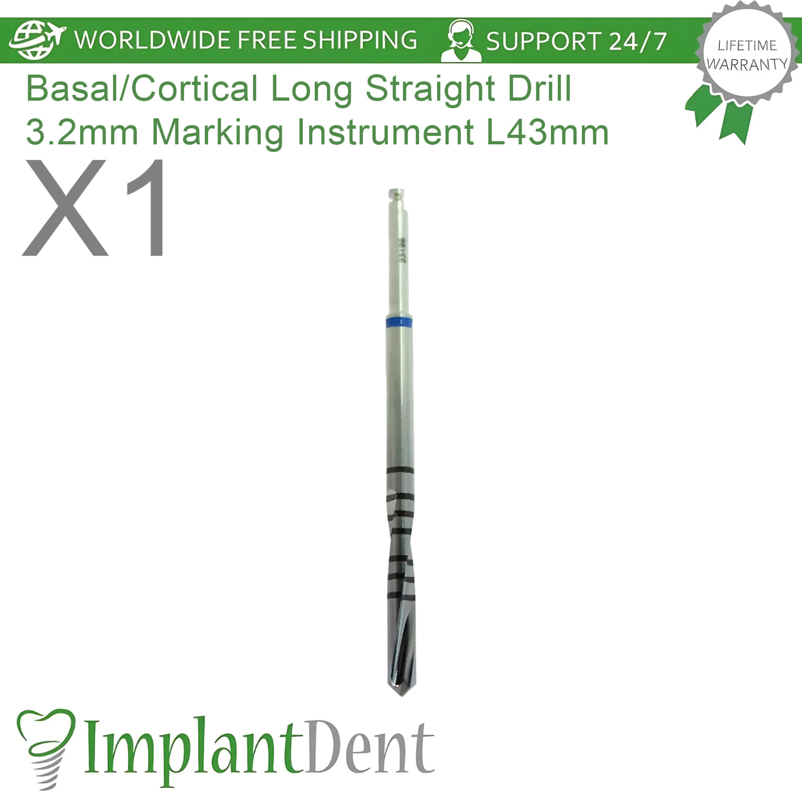 1x Basal/Cortical Long Straight Drill 3.2mm Marking Instrument Dental Tool 43mm