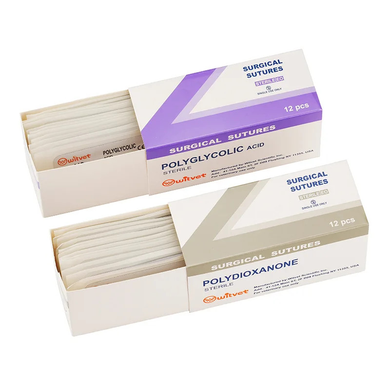 12Pcs Polyglycolic Acid Absorbable Suture PGA 75CM Veterianary Surgical Tools Me