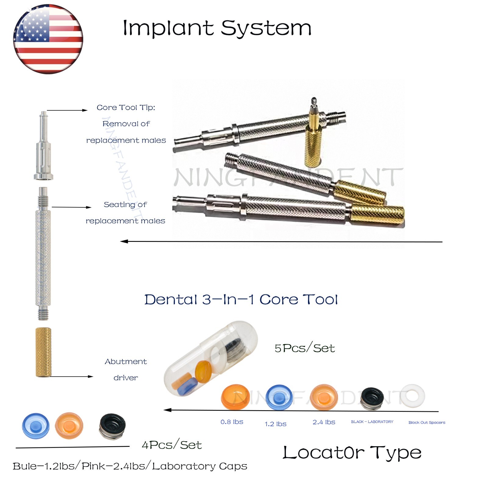 US Universal Dental Retention Caps Locator Insertion Extraction Remove Core Tool
