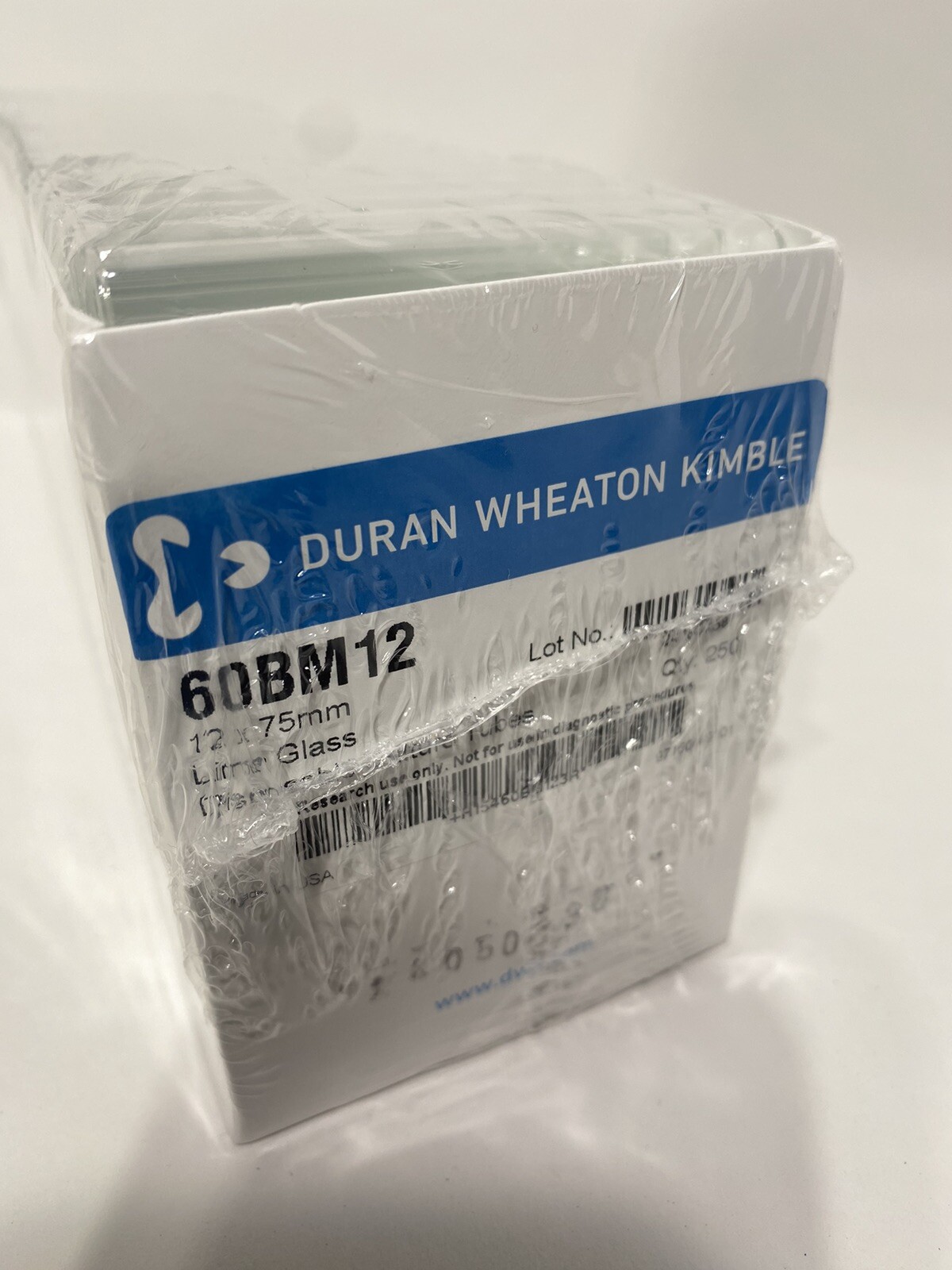 Duran Wheaton Kimble 60BM12 Lime Glass Disposable Culture Tubes 12x75mm 250 Qty