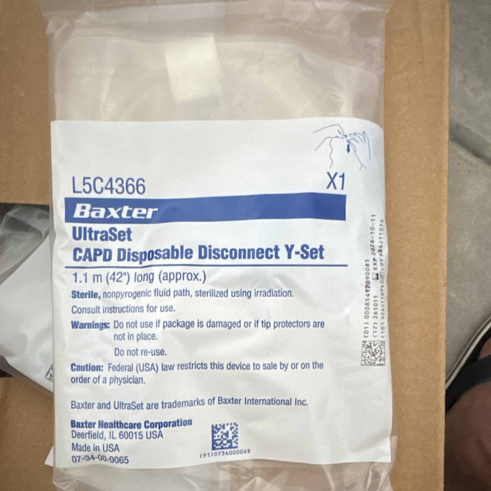 L5C4366 UltraSet CAPD Disposable Disconnect Y-Set 30-Pack