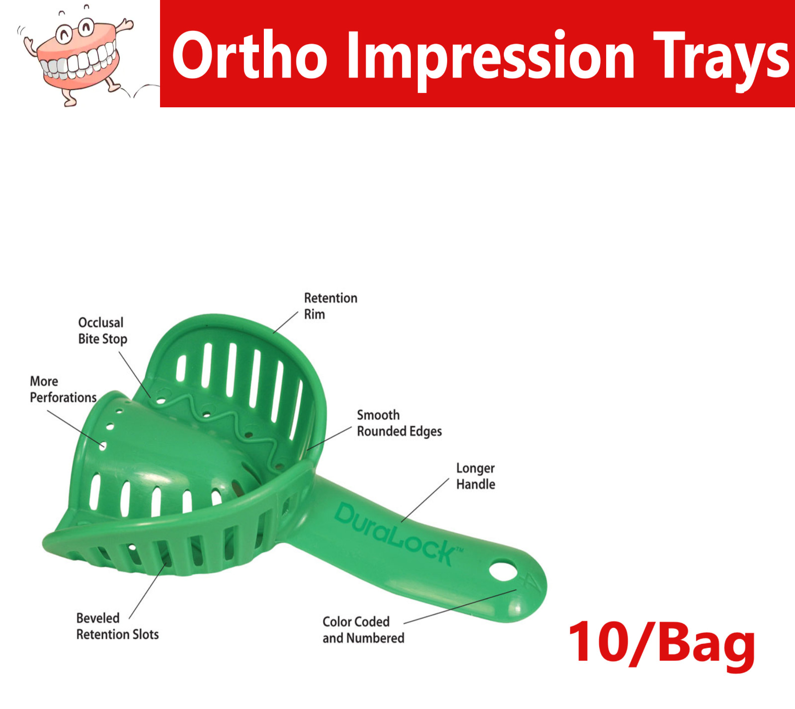 Dental Ortho Impression Trays Perforated Disposable For Child/Pedo, Adult 10/bag