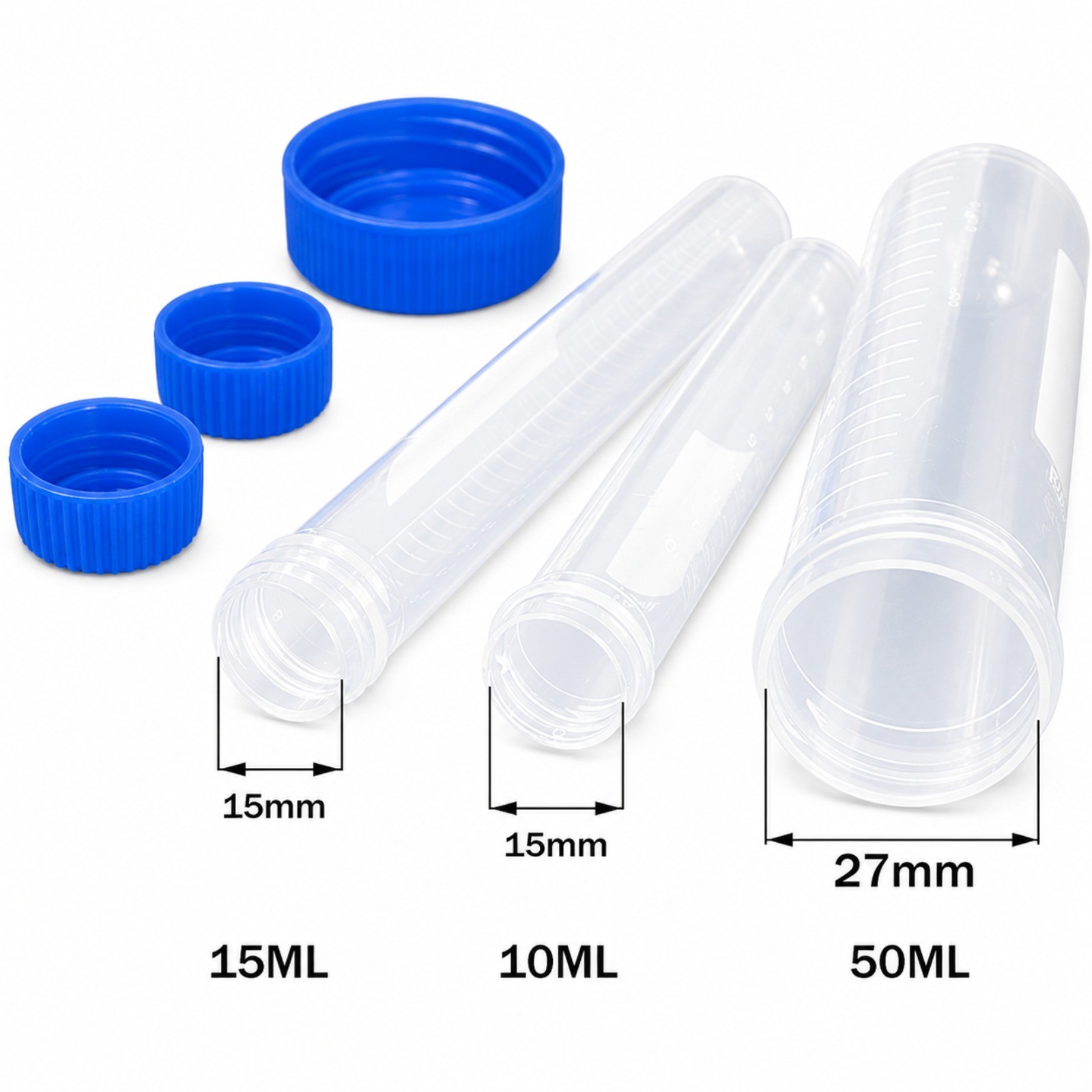 100Pcs Transparent Plastic Sample Tube Screw Cap Round Bottom 10 15 50ML