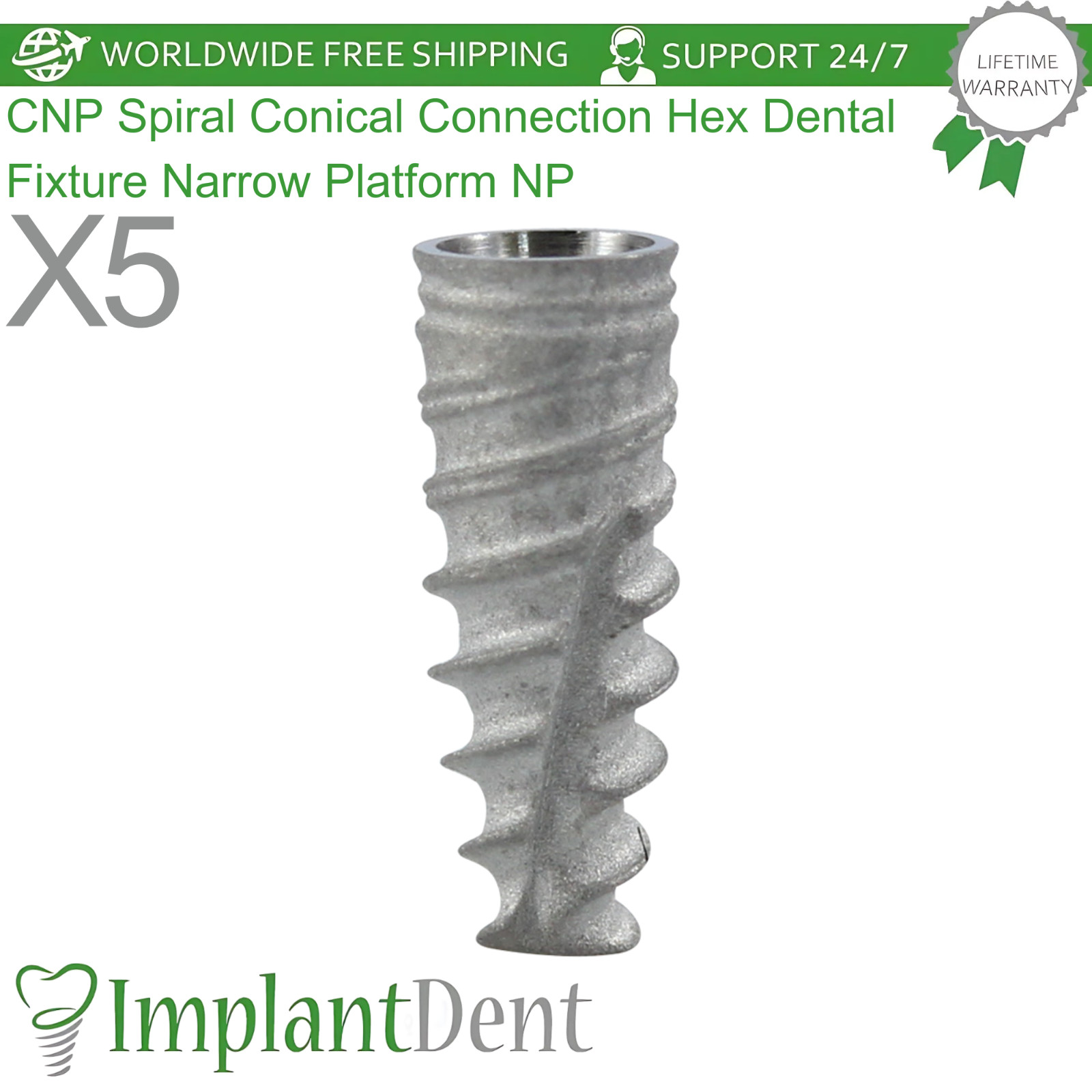 X5 CNP Spiral Conical Hex 2.25mm Dental Fixture Narrow Platform NP Ø3.5mm
