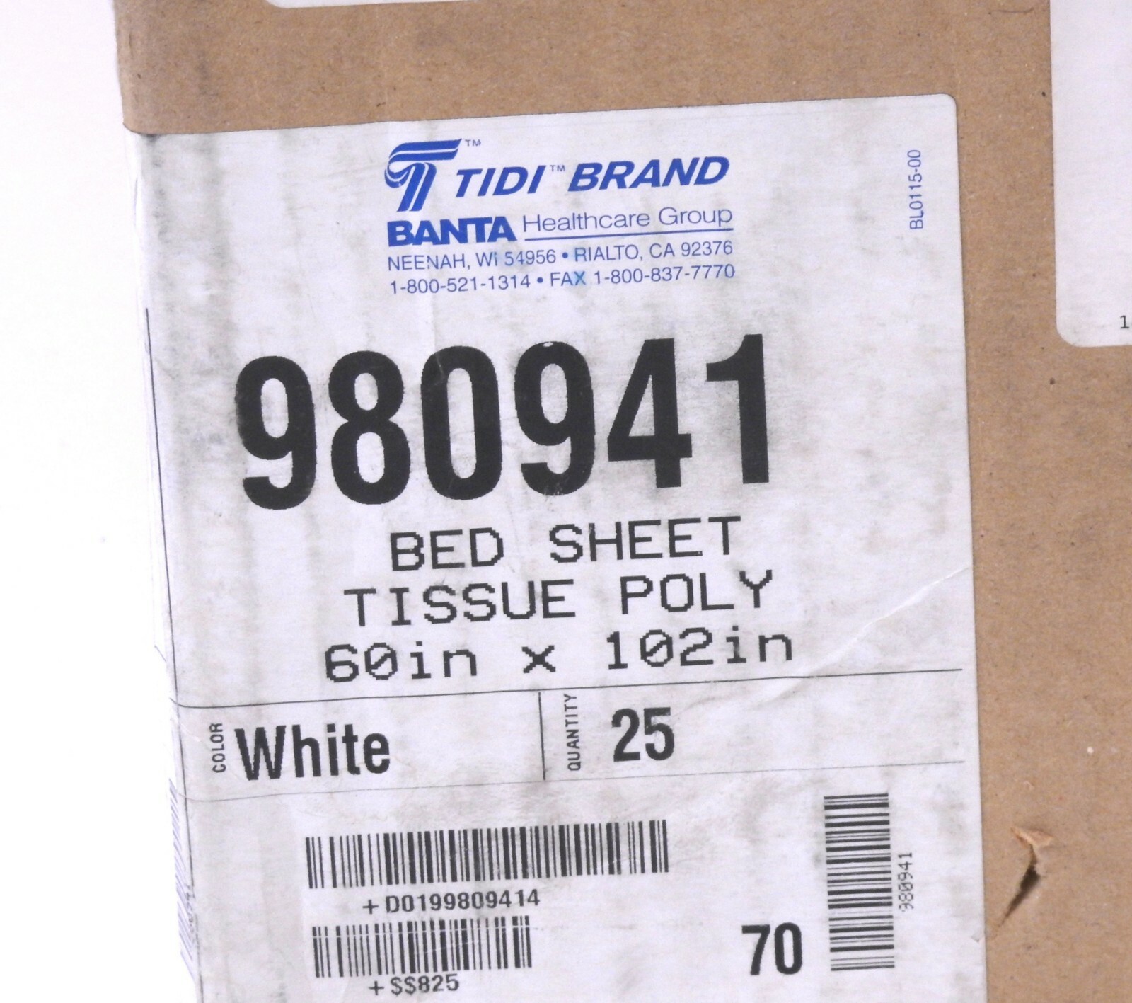 Box of 25 Tidi Brand 980941 White Tissued Bed Sheets 60″ x 102″