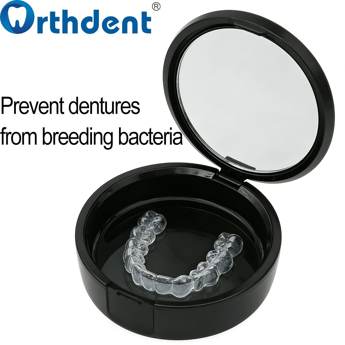 Denture Box Retainer Case Orthodontic with Mirror Black