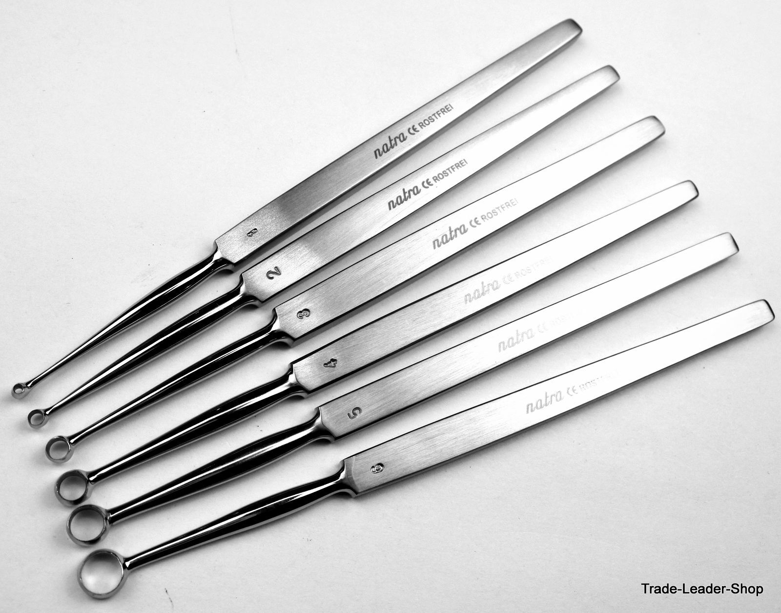 6x Fox Lupus Lupuskürette 5 1/2in 1,2, 3,4, 5,6in Skin Curette Dermatology