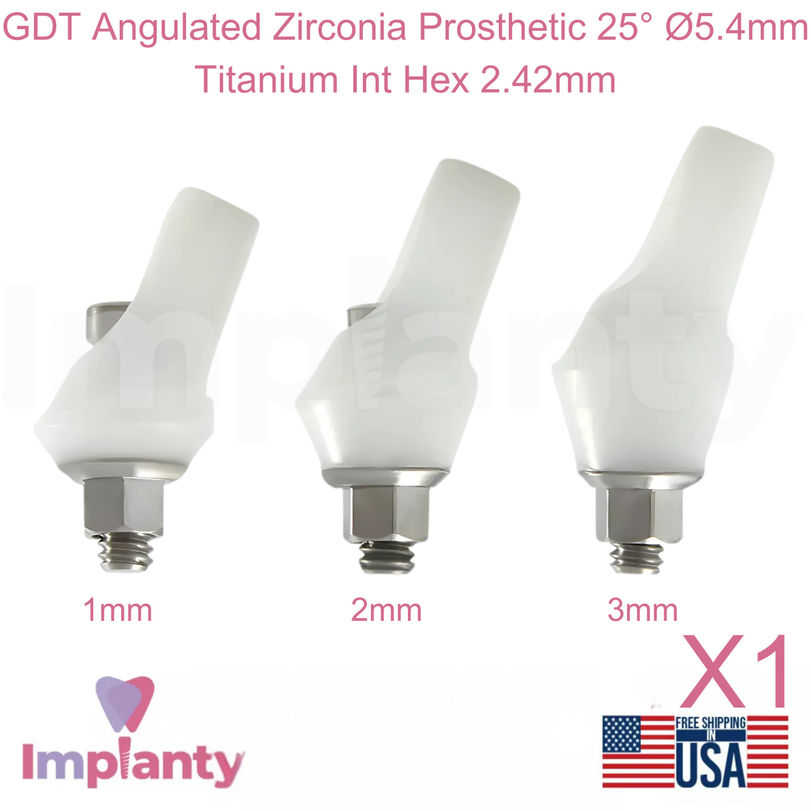 GDT Angulated Zirconia Dental Prosthetic 25° Ø5.4mm Titanium Int Hex 2.42mm
