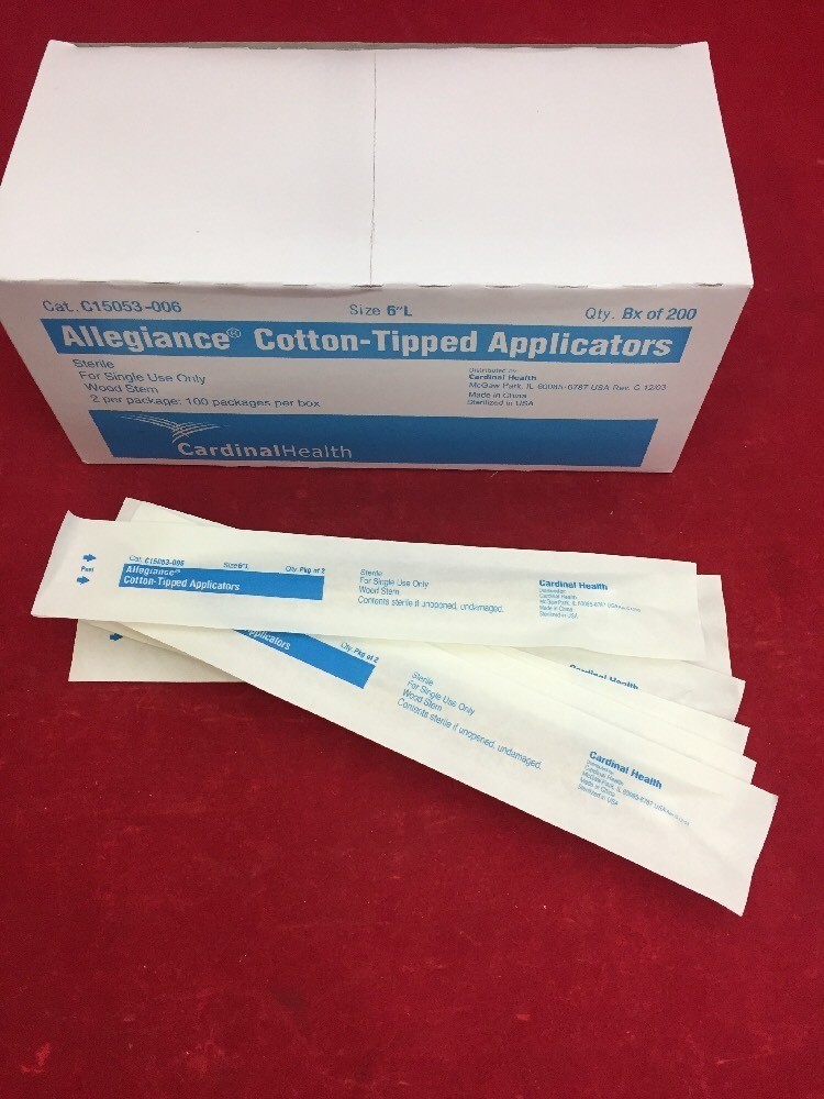 NEW CASE OF 2000 ALLEGIANCE Cotton-Tipped Applicators 6″L C15053-006 Wood Stem