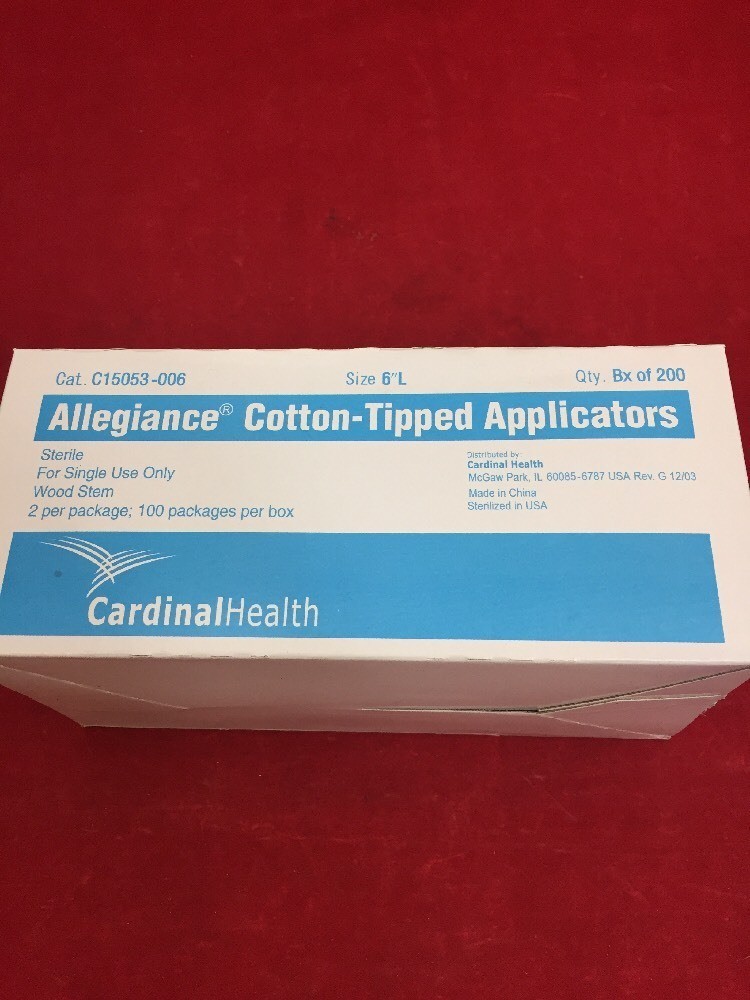 NEW CASE OF 2000 ALLEGIANCE Cotton-Tipped Applicators 6″L C15053-006 Wood Stem