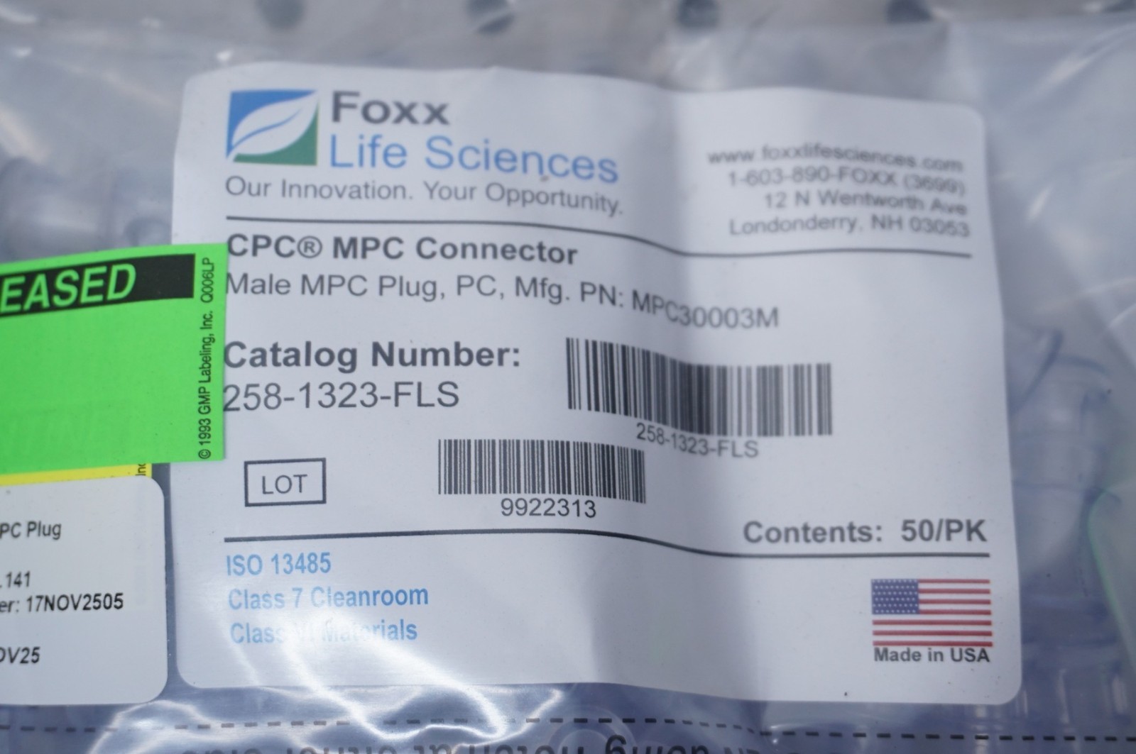 (Qty 100) Foxx Life Sciences CPC Male Plug Connector 258-1322-FLS MPC30003M New