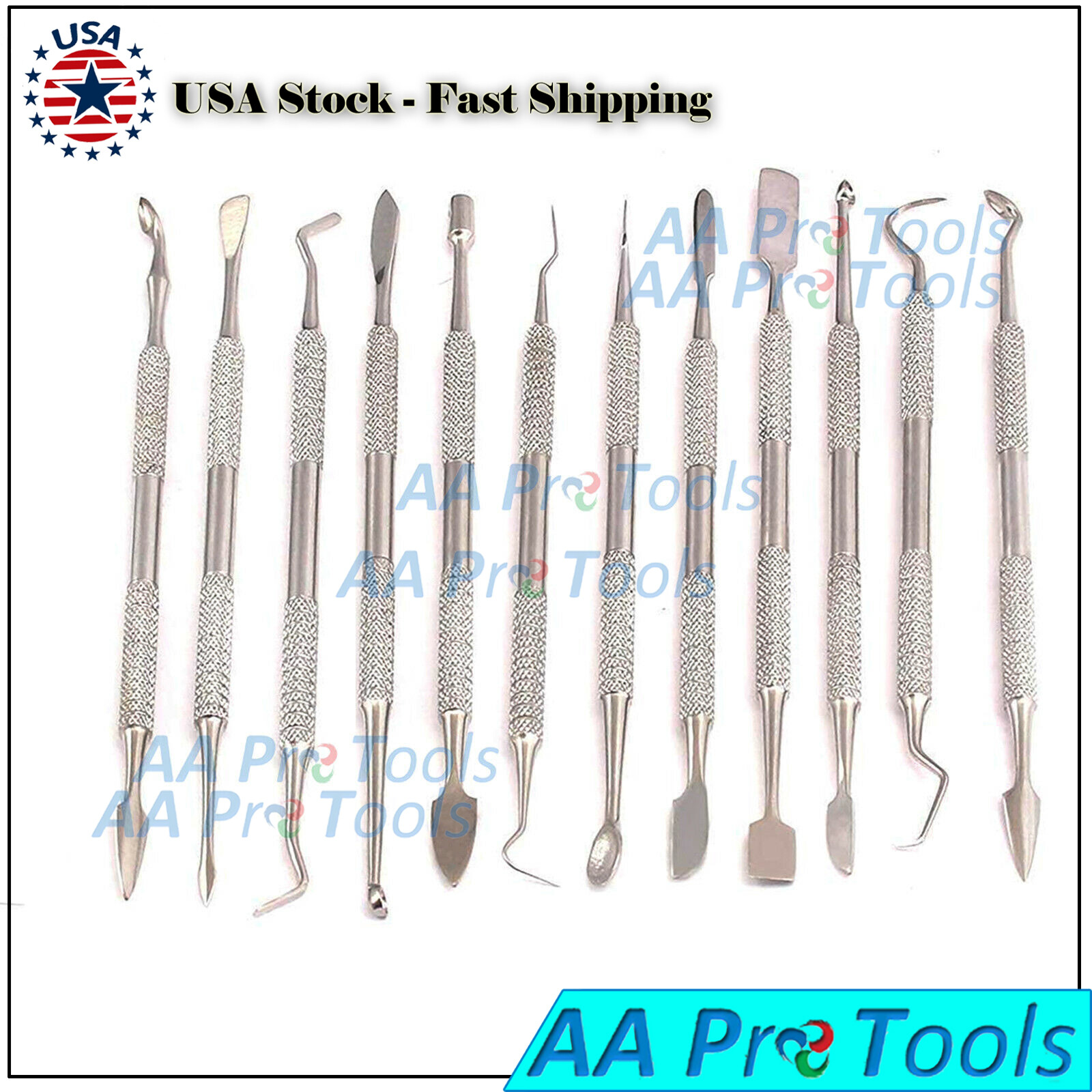 12pc STAINLESS STEEL WAX CARVER SPATULA DENTAL PICK SET PR-159