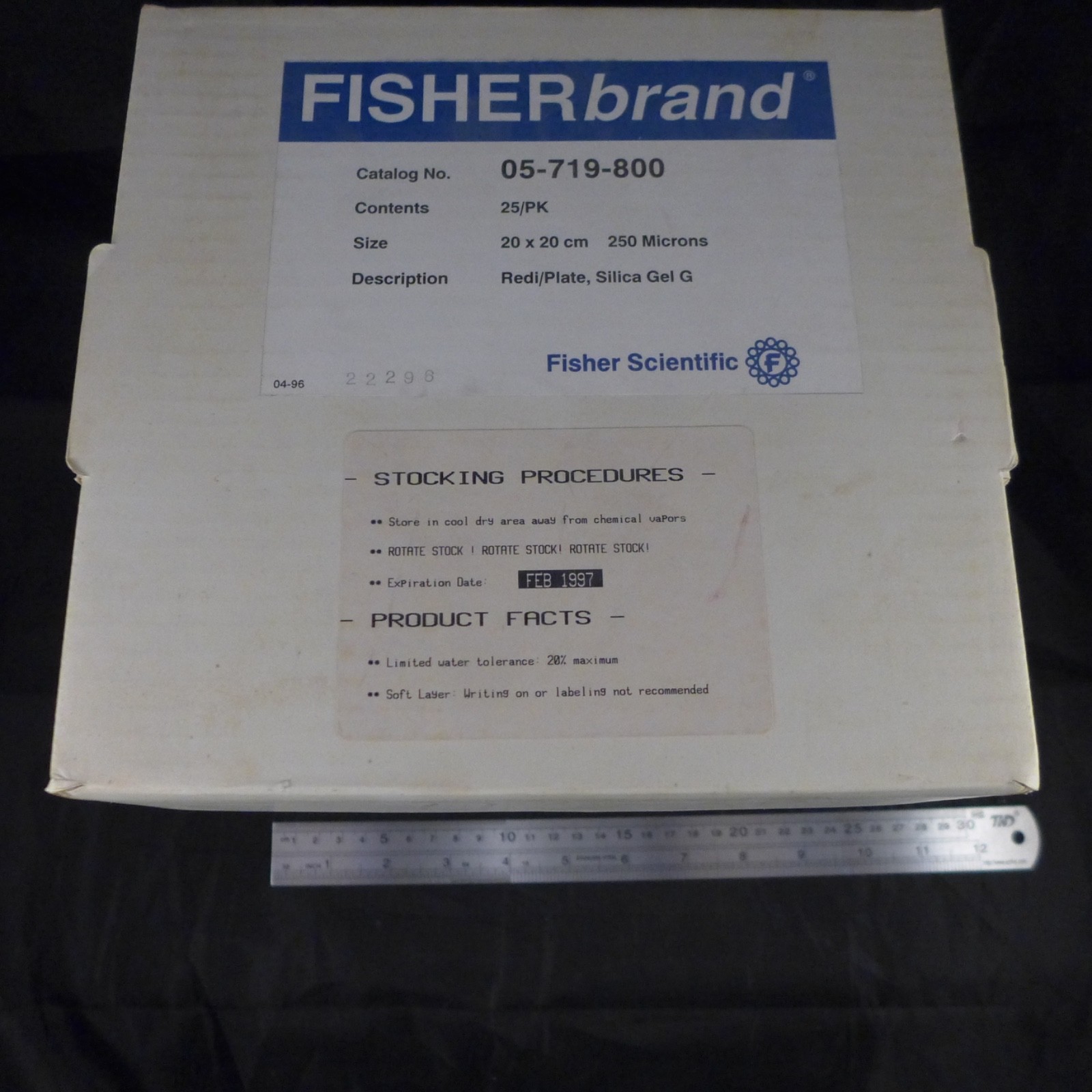 FISHER Glass TLC Plates Silica Gel G, 20 x 20 cm, 250 micron thick #05-719-800