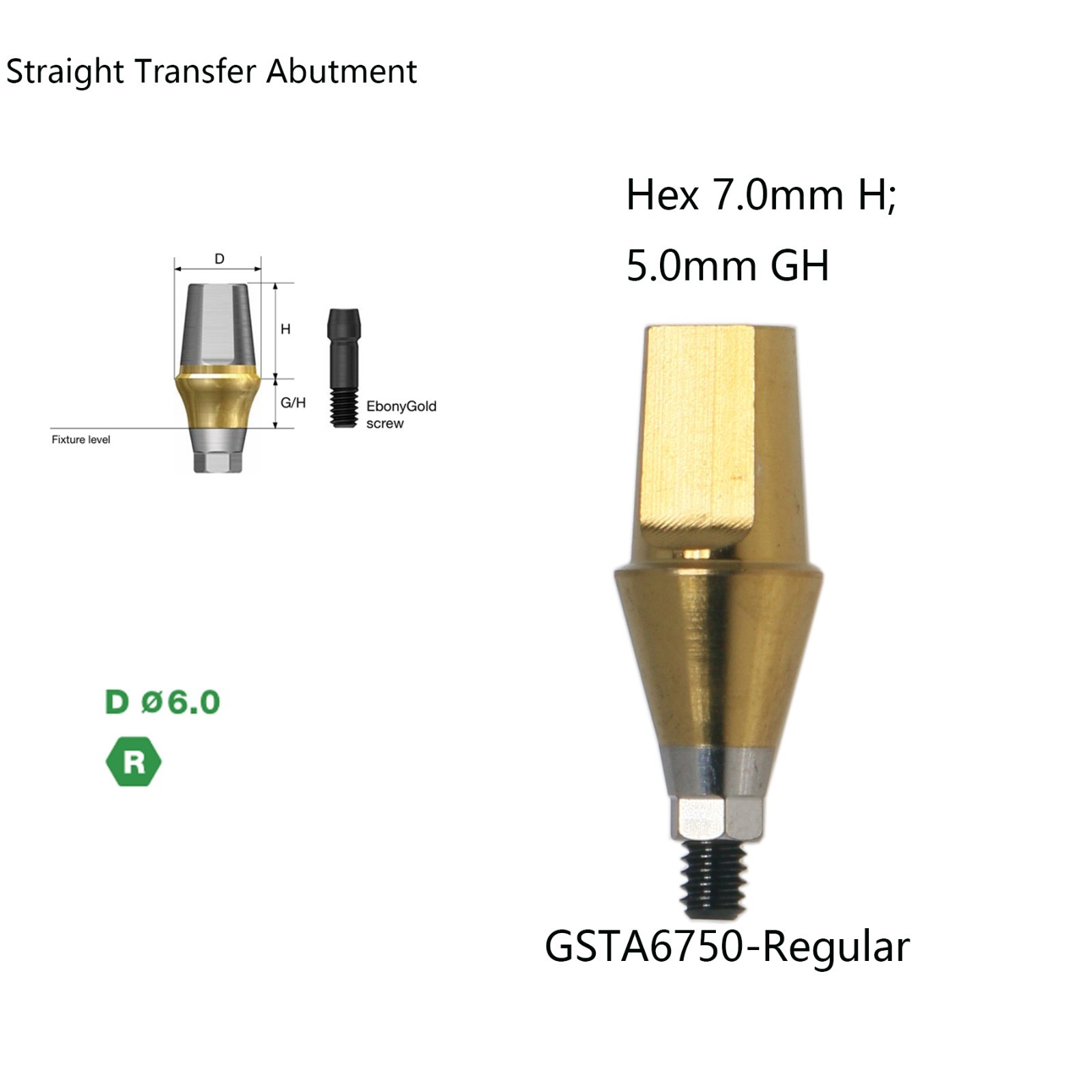 US Titanium straight abutment 7.0mm H compatible DIO UF II Platform Hex Regular