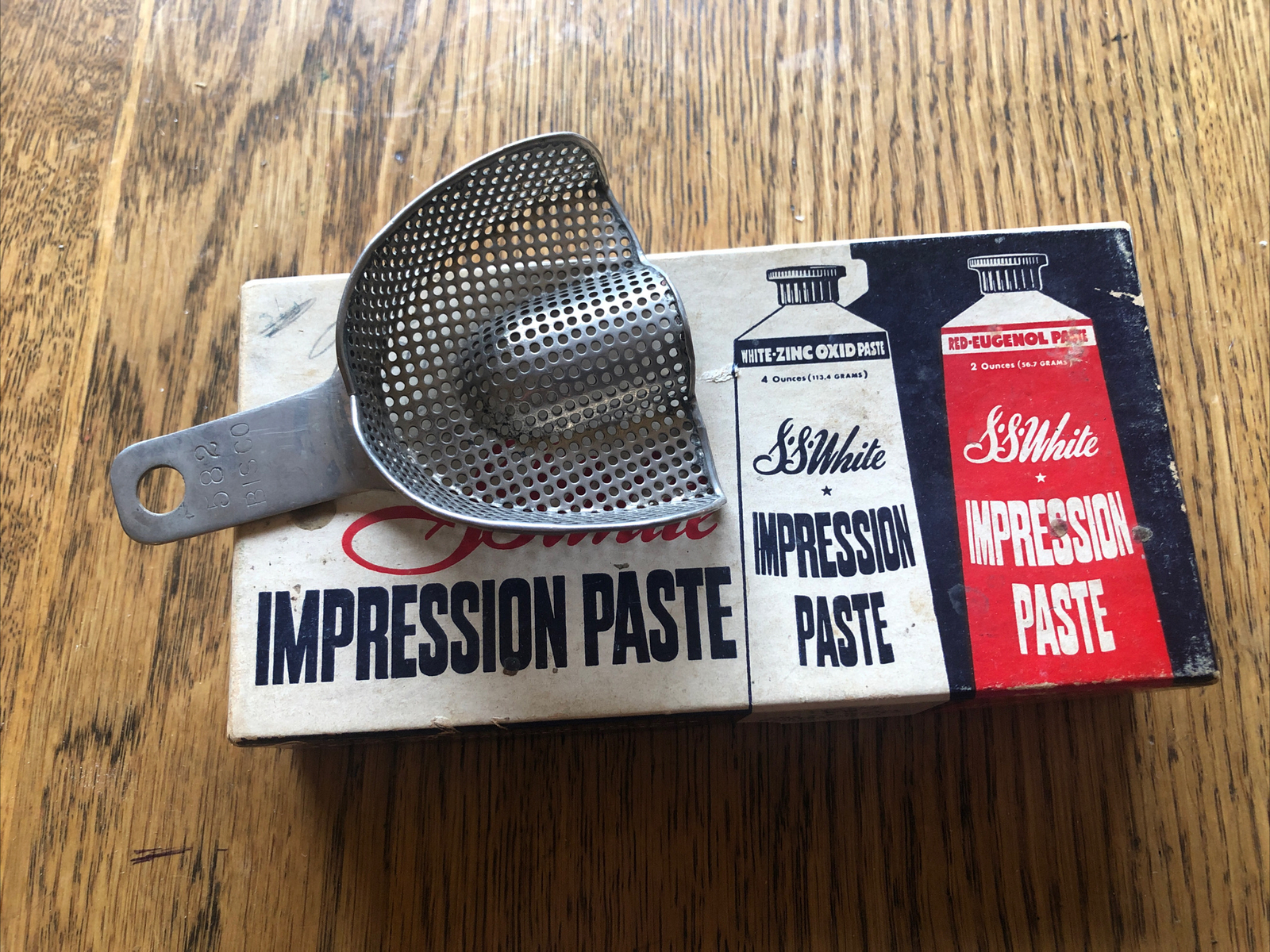 Vintage BISCO IMPRESSION TRAY AND EMPTY SS WHITE IMPRESSION PASTE BOX