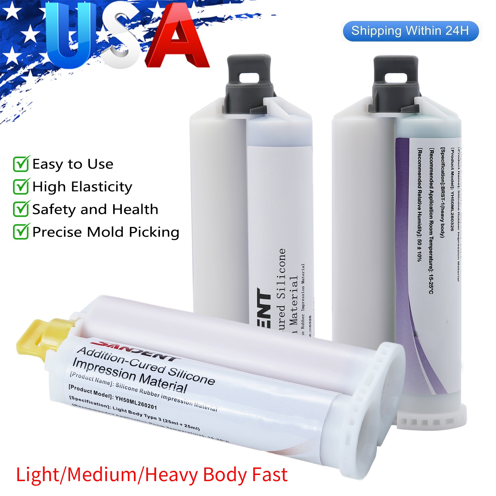 10 packs Dental Heavy/Medium/Light Body Fast Rapid VPS Impression Material 50ML