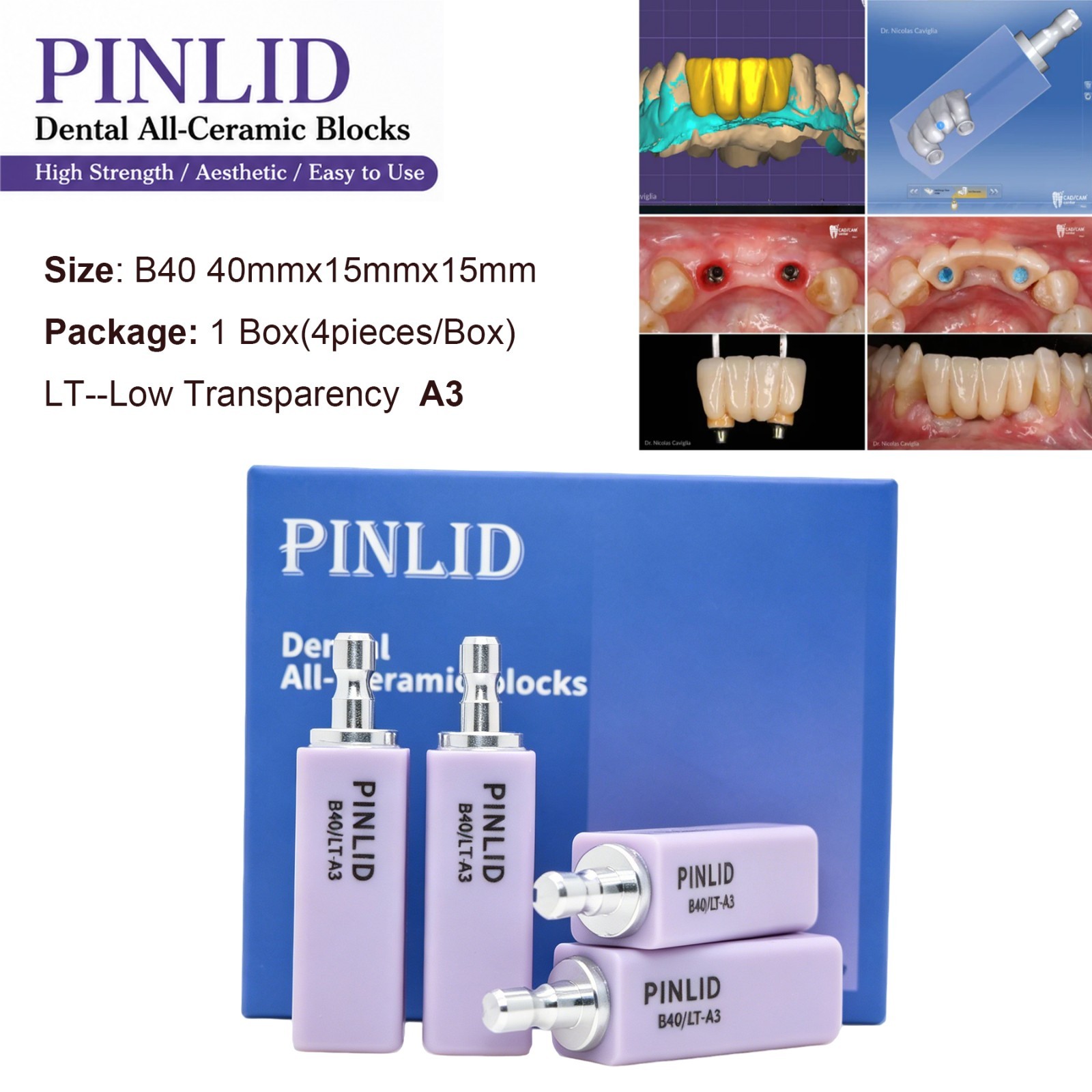 Dental Lithium Disilicate CAD/CAM Blocks B40 Glass Ceramic Crowns Veneers Inlays