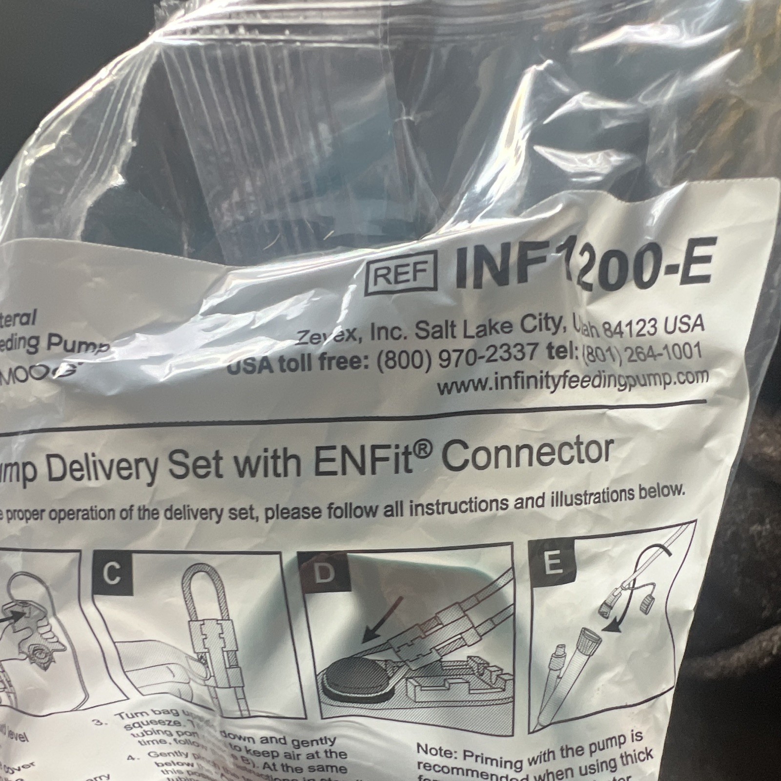Moog Infinity 1200 ml Enteral Pump Delivery Set ENFit Connector INF1200-E