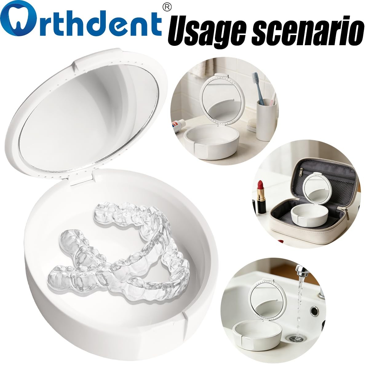 Denture Box Retainer Case Orthodontic with Mirror Black
