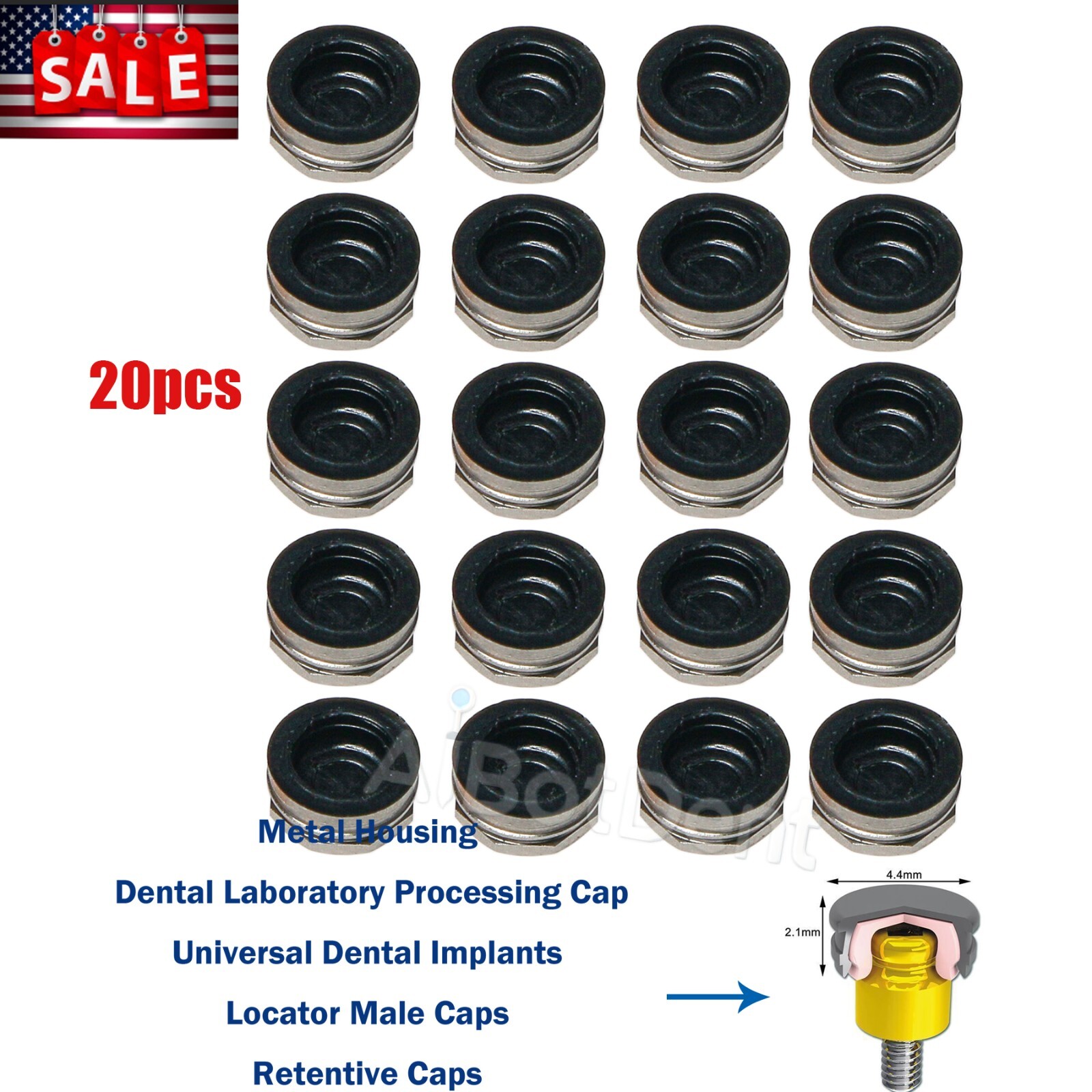 US Dental Overdenture Implant Retention Cap Abutment Metal Housing Kit Xtra-Soft