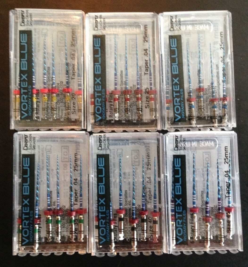 6 pks .04 Vortex Blue Rotary Files Dentsply Tulsa Dental Root Canal Endodontics