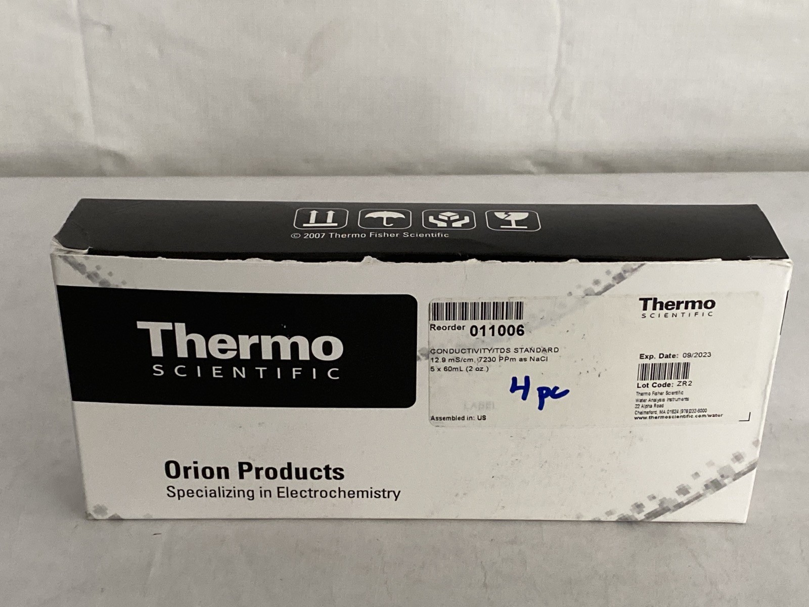 NOS (4) THERMO ORION Conductivity TDS Standard Solution 4x60mL 12.9mS/cm 011006