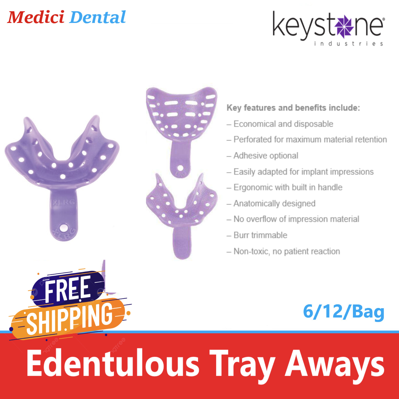 Dental Impression Trays Edentulous TrayAways Perfor Trays, Keystone, Choose Pack