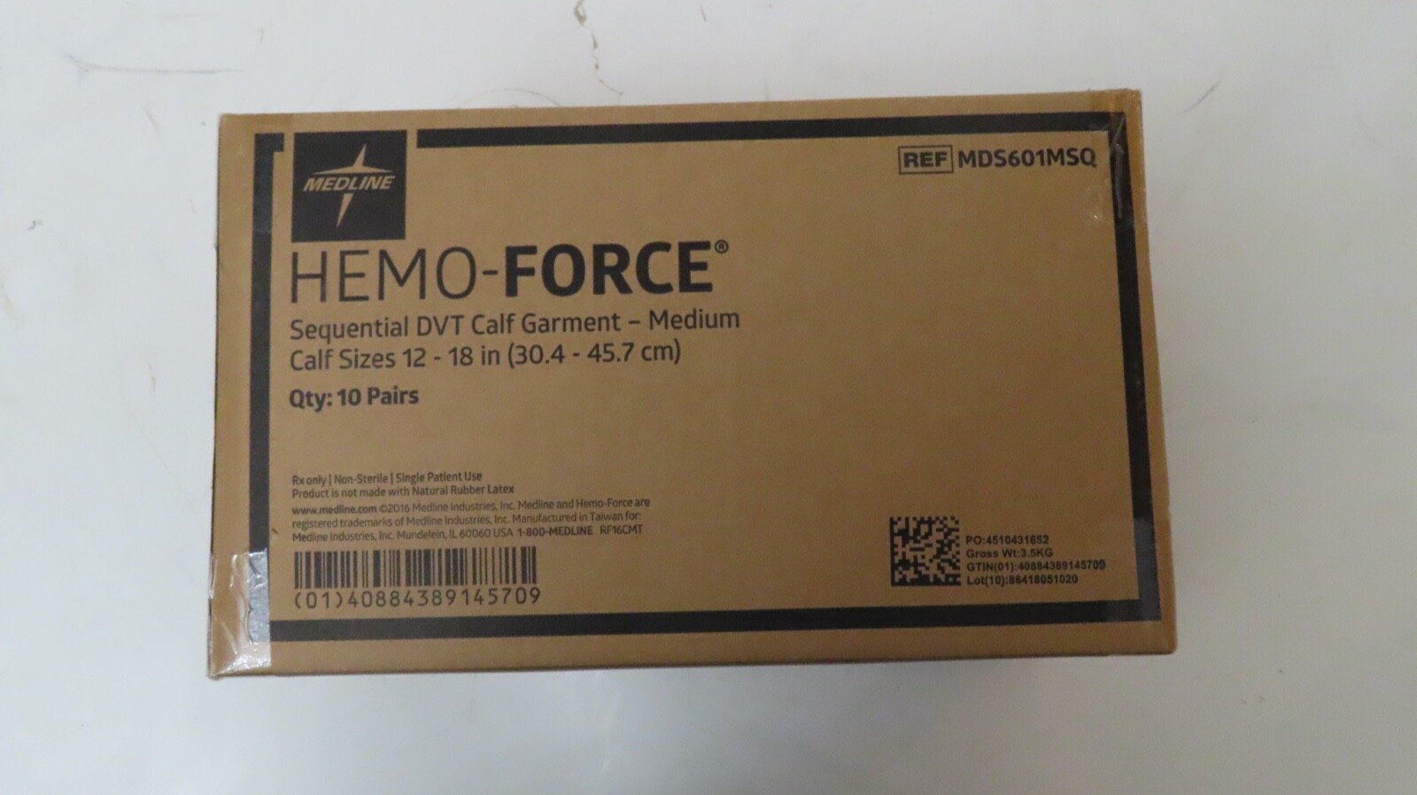 MEDLINE HEMO-FORCE SEQUENTIAL DVT CALF GARMENT MEDIUM MDS601MSQ CASE OF 10