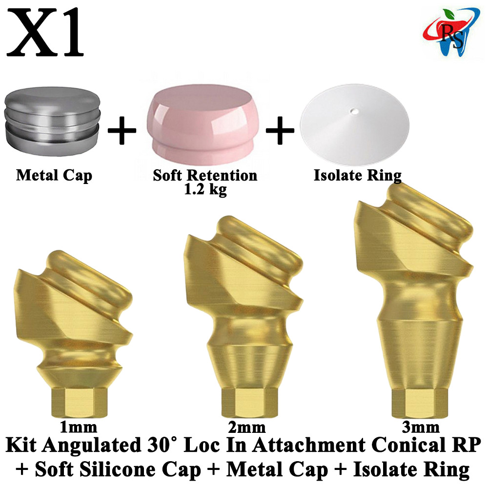 1x Kit Angulated 30˚ Loc In Attachment Conical RP Soft Silicone Metal Cap Ring