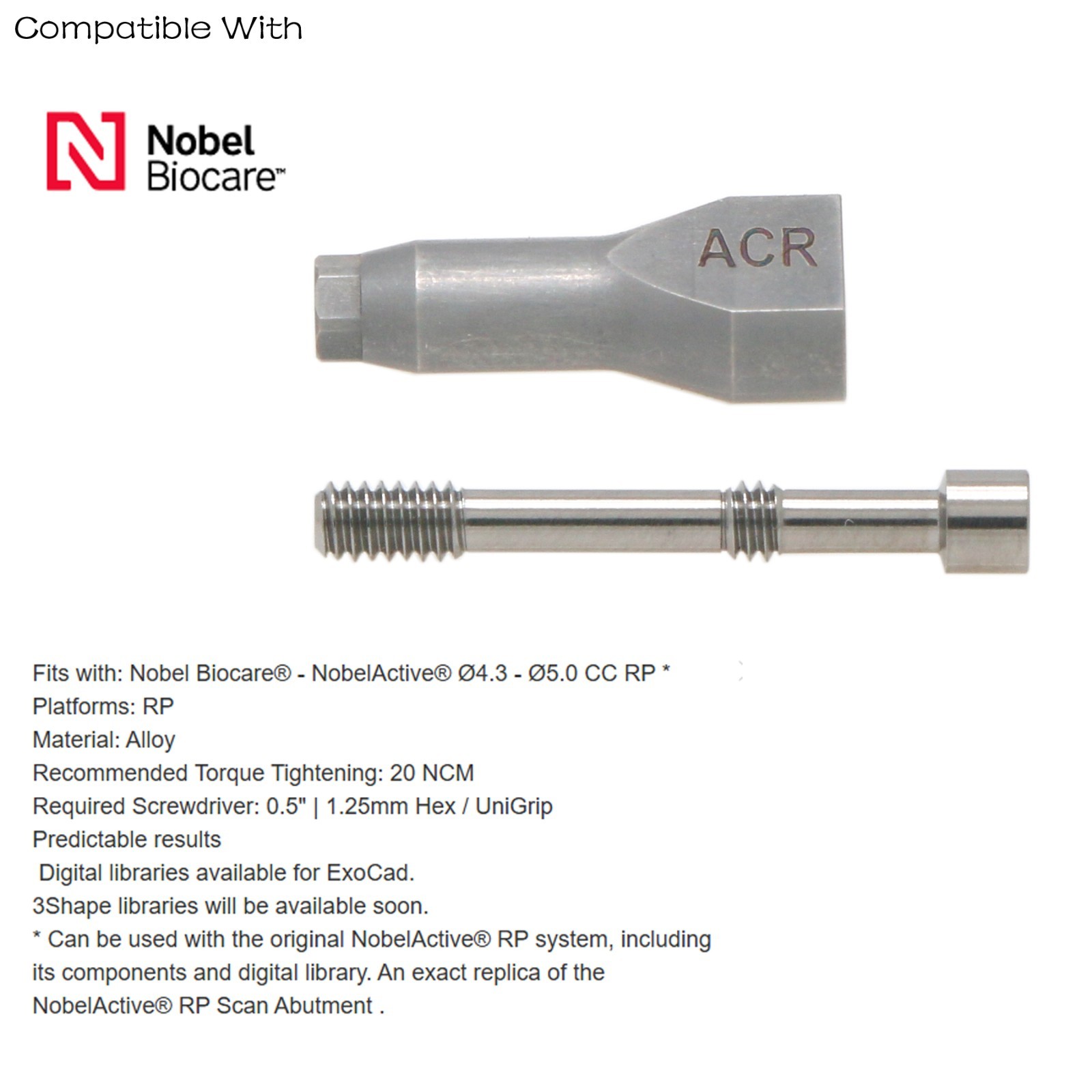 US Dental Scanbody Lab CAD/CAM Nobel Active NP ∅3.5mm/RP ∅4.3/5.0mm Compatible