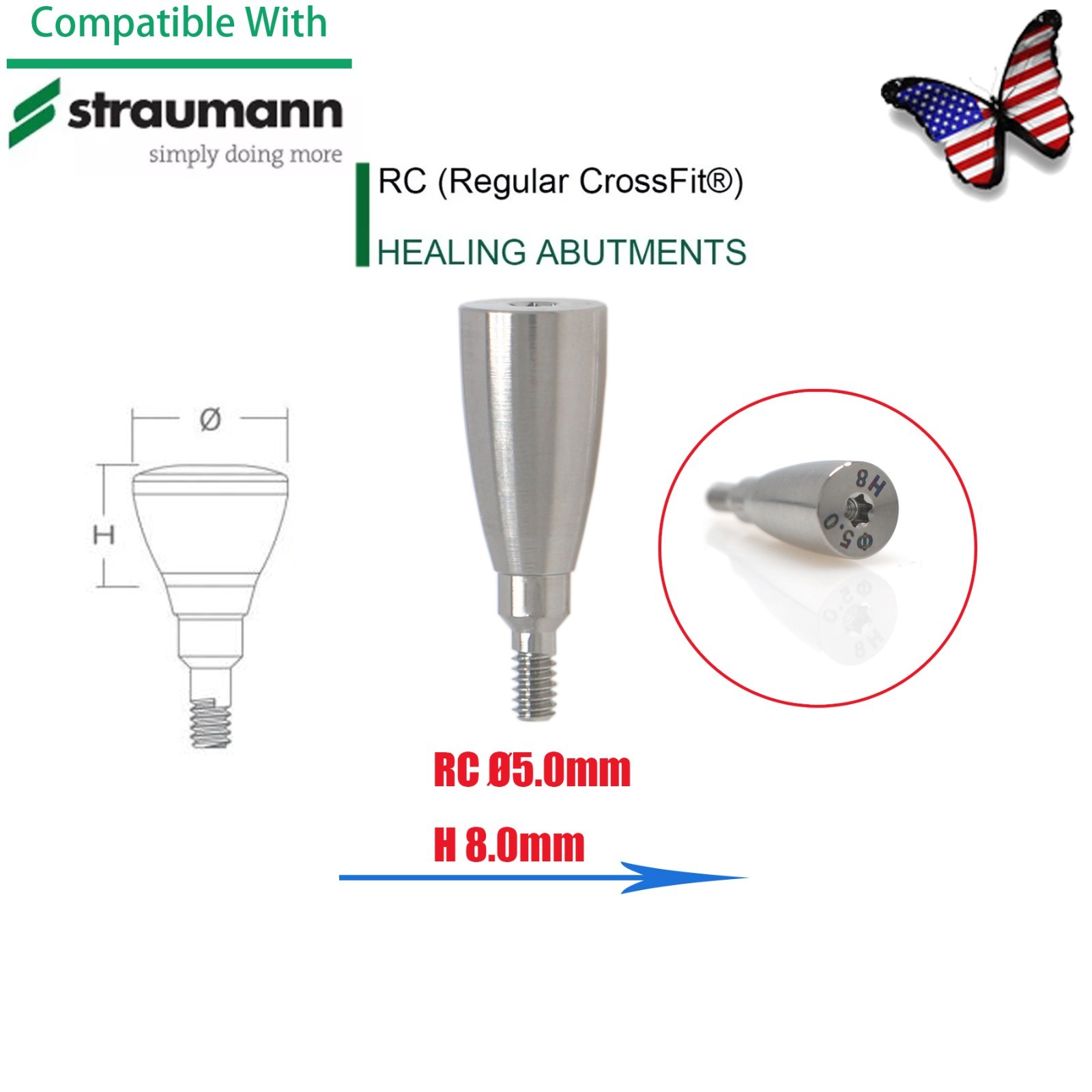 US Fit Straumann ITI RC Healing Abutment & Closure Cap Titanium Regular Platform