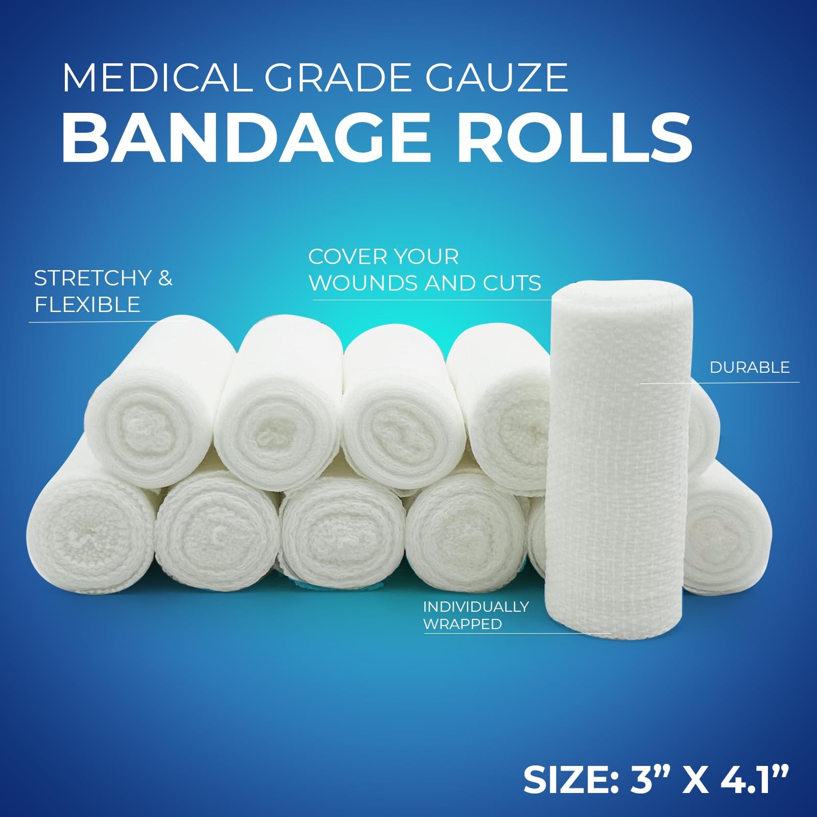 MED PRIDE Conforming Gauze Rolls First Aid Rolled Stretch 3″ X 4.1yds, White
