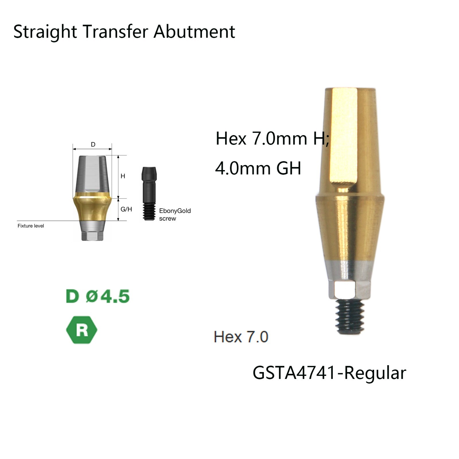 US Titanium straight abutment 7.0mm H compatible DIO UF II Platform Hex Regular