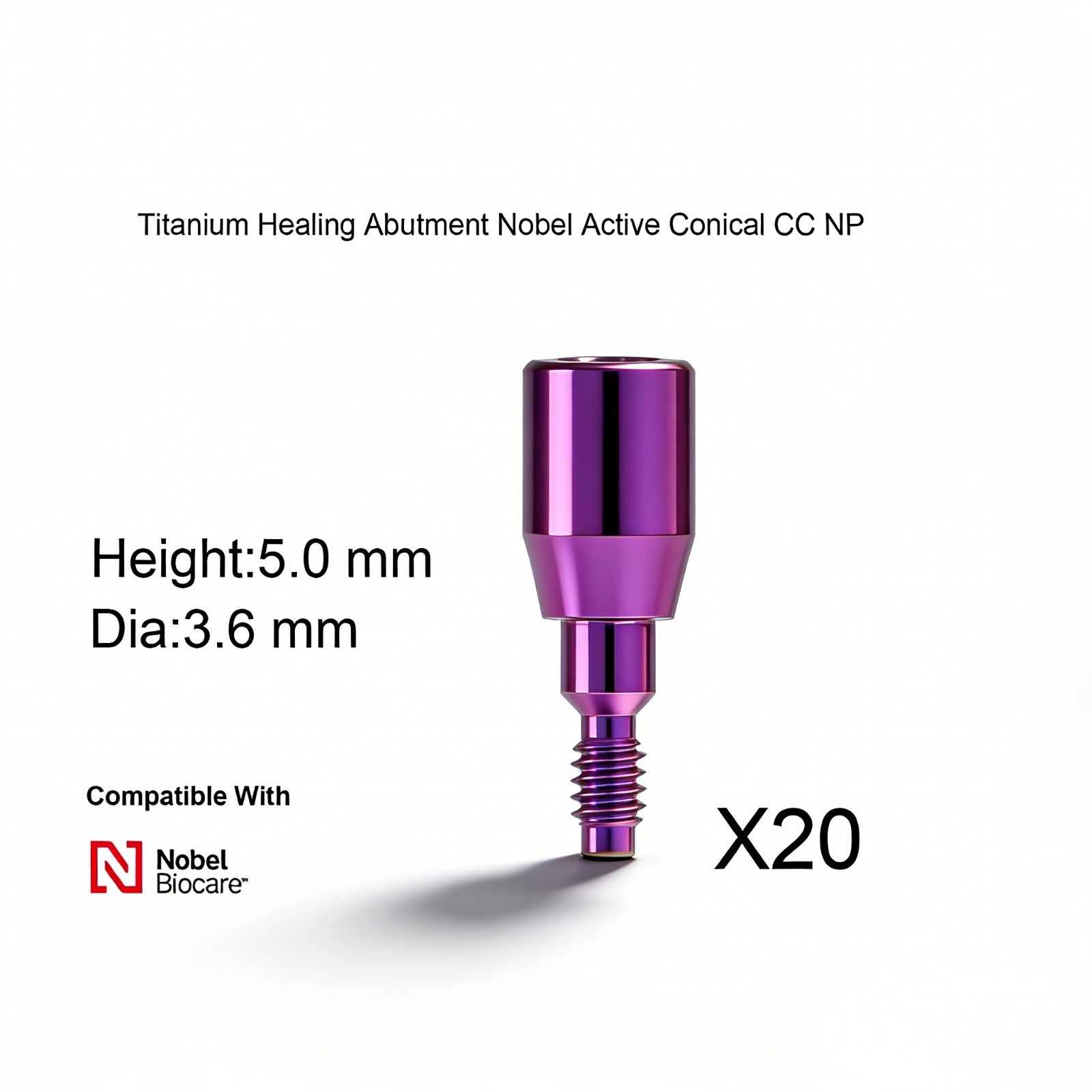20Pcs Dental Nobel Biocare Healing Abutment Cap Ø3.6/5/6 Conical NP/RP H3/5/7mm
