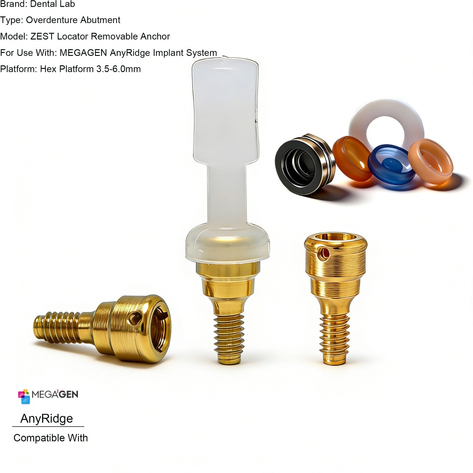 Overdenture Abutment Removable Anchor for MEGAGEN AnyRidge All Platform 1-7.0 GH