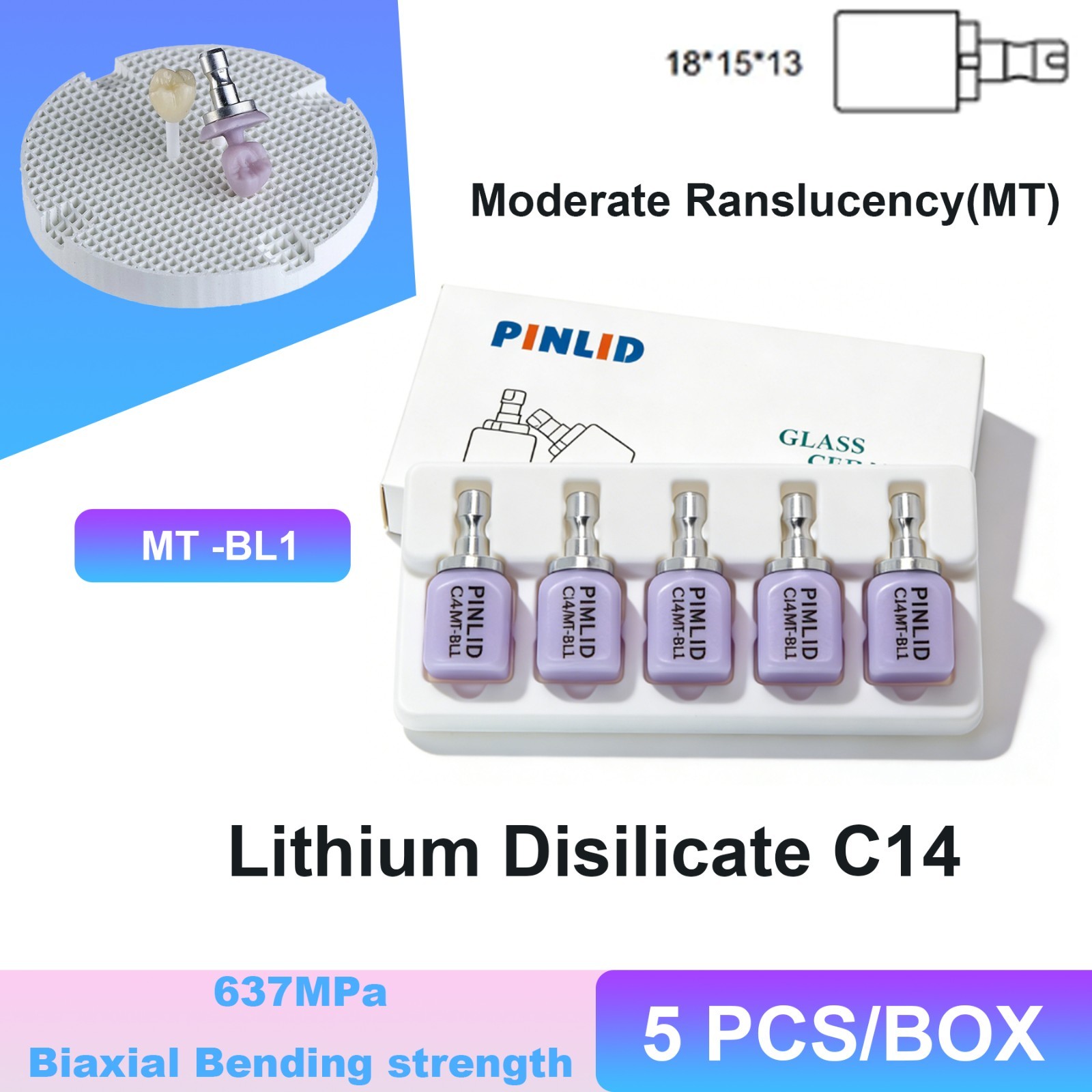 Dental Lithium Disilicate CAD CAM Glass Ceramic Blocks MT Translucency A1–BL4