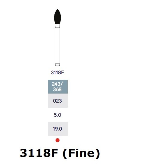 MICRODONT Flame shape 3118F (FINE) FG diamond burs 10/pk Made in Brazil