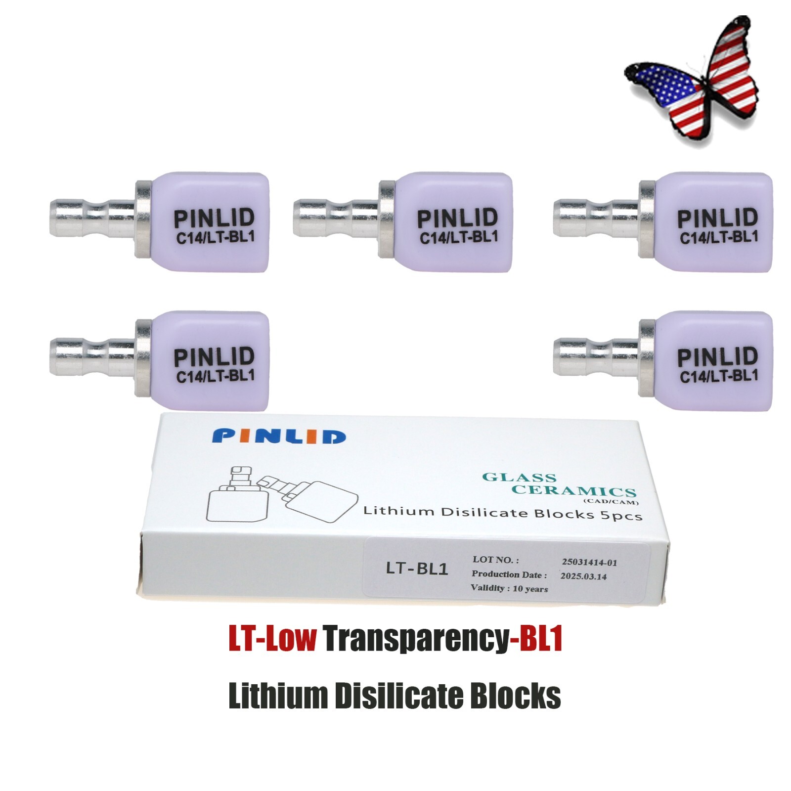 US C14 Lithium Disilicate Dental Emax Glass Ceramic CAD/CAM Blocks HT LT 5/Box