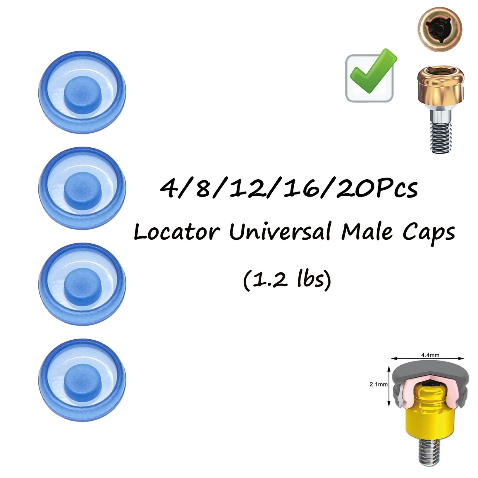 US Dental Retention Locator Male Caps Replacement Kit Universal Remove Core Tool