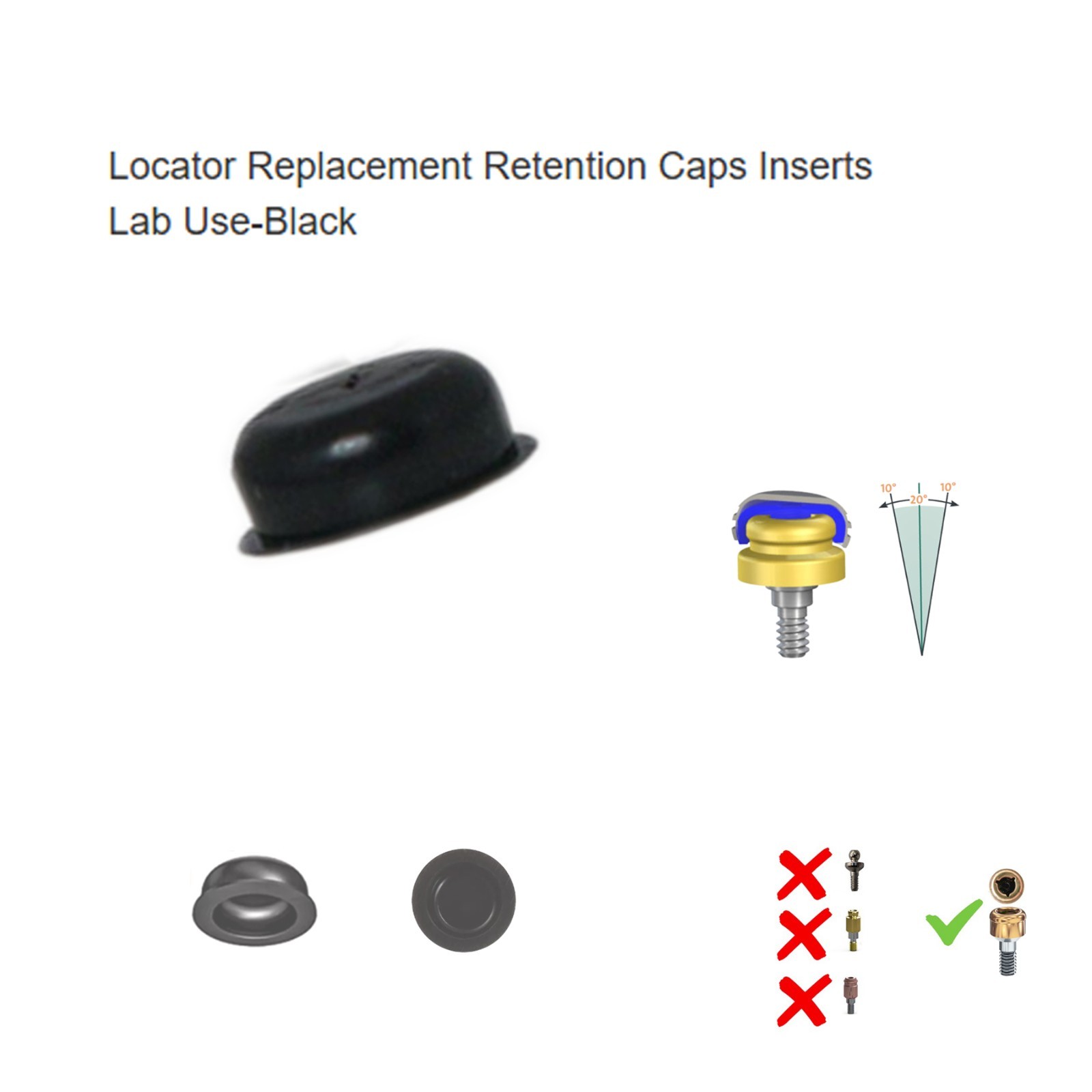 Hiossen Overdenture Locator Abutment Male Cap Inserts fits Oss Regular Implants
