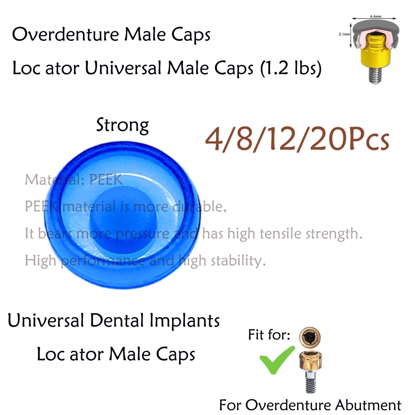 Dental Overdenture Locator Abutments Retention Caps Implant Male Cap Inserts Set