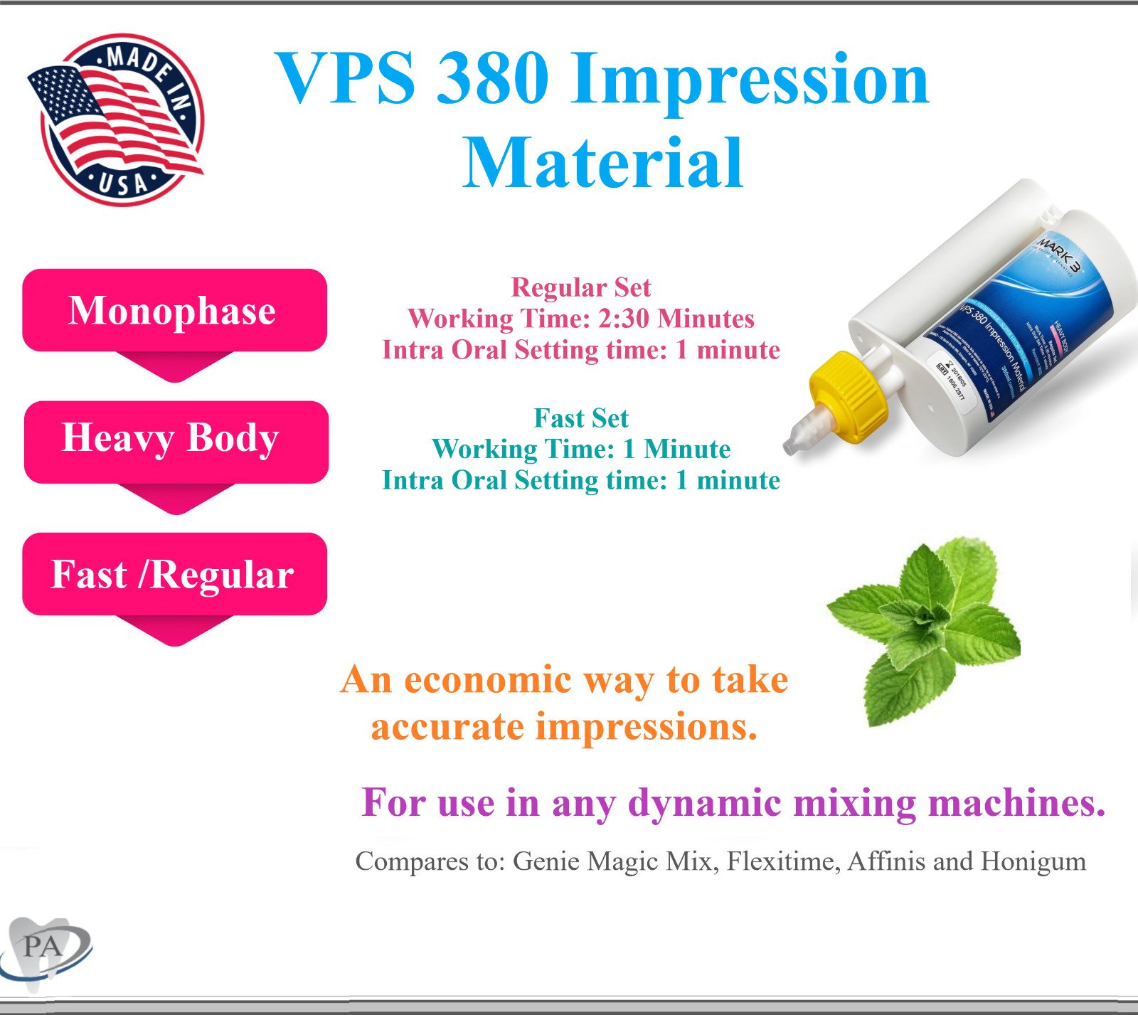 Dental HEAVY BODY FAST SET VPS PVS Impression Material VIrtual 380ml Refill