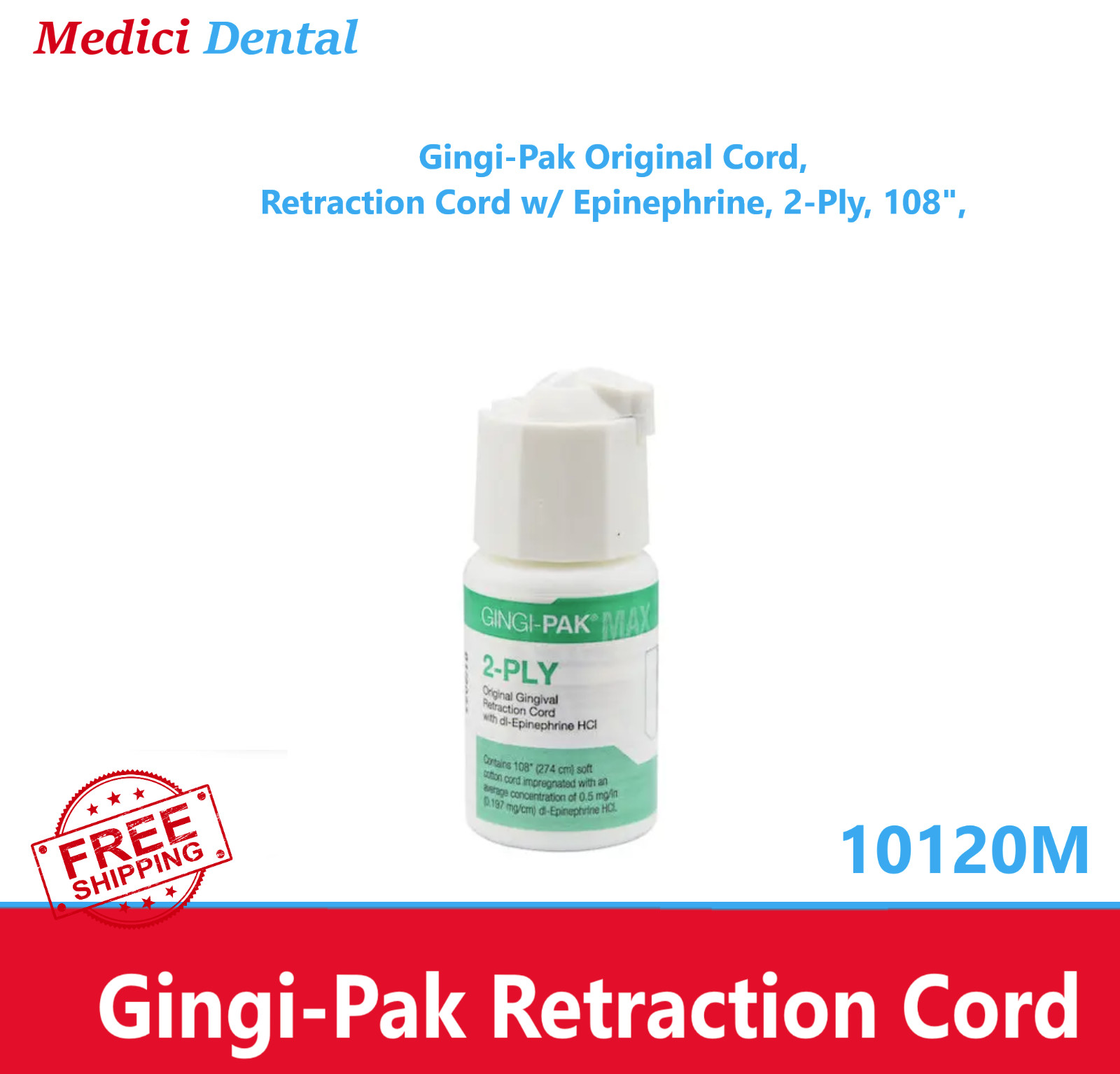 Dental Gingi-Pak Cord, Retraction Cord w/ Epi, 2-Ply, 108″, 10120M Ex:27