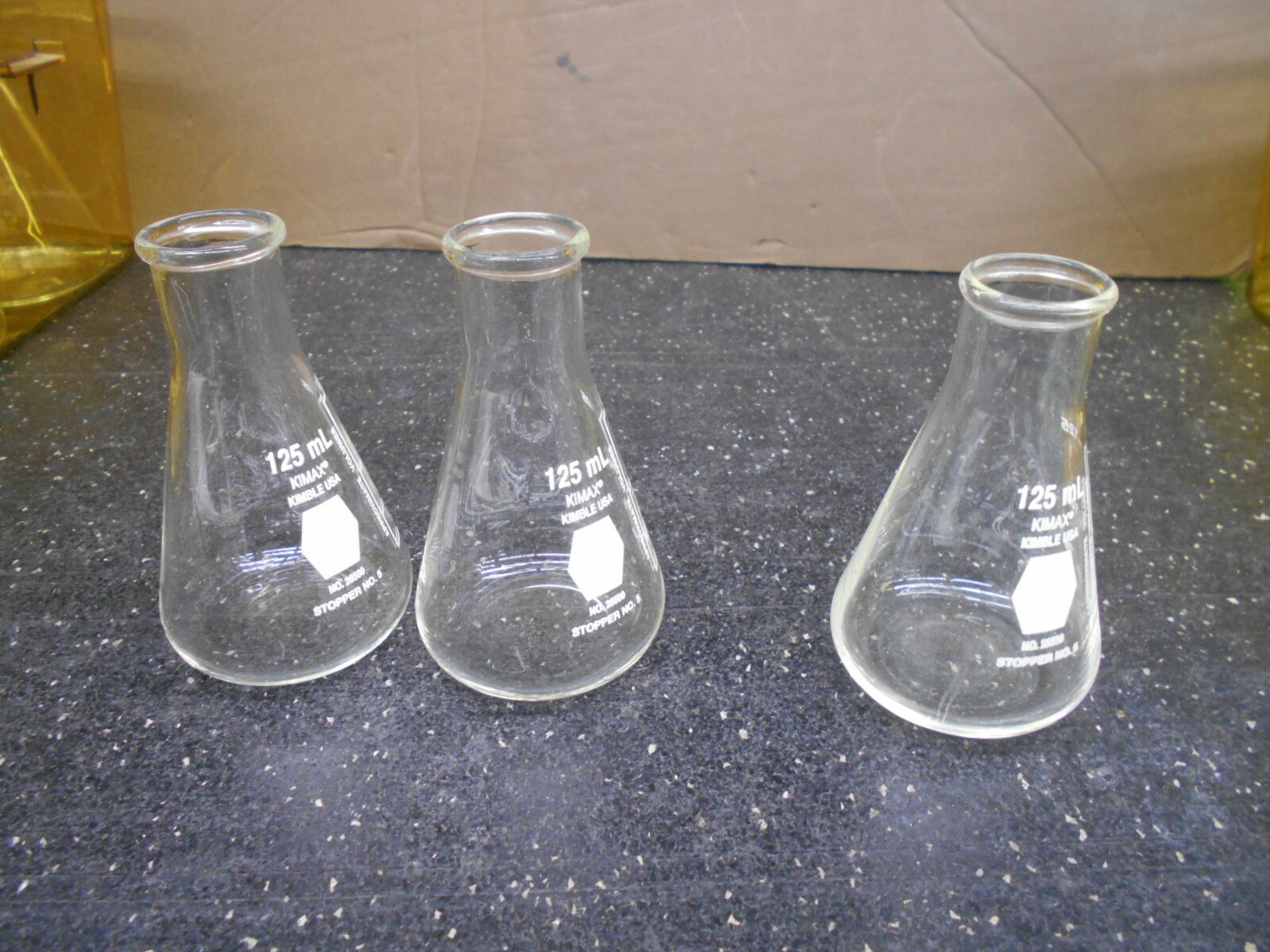 LOT OF 3 KIMBLE KIMAX 26500 125mL ERLENMEYER GLASS FLASK