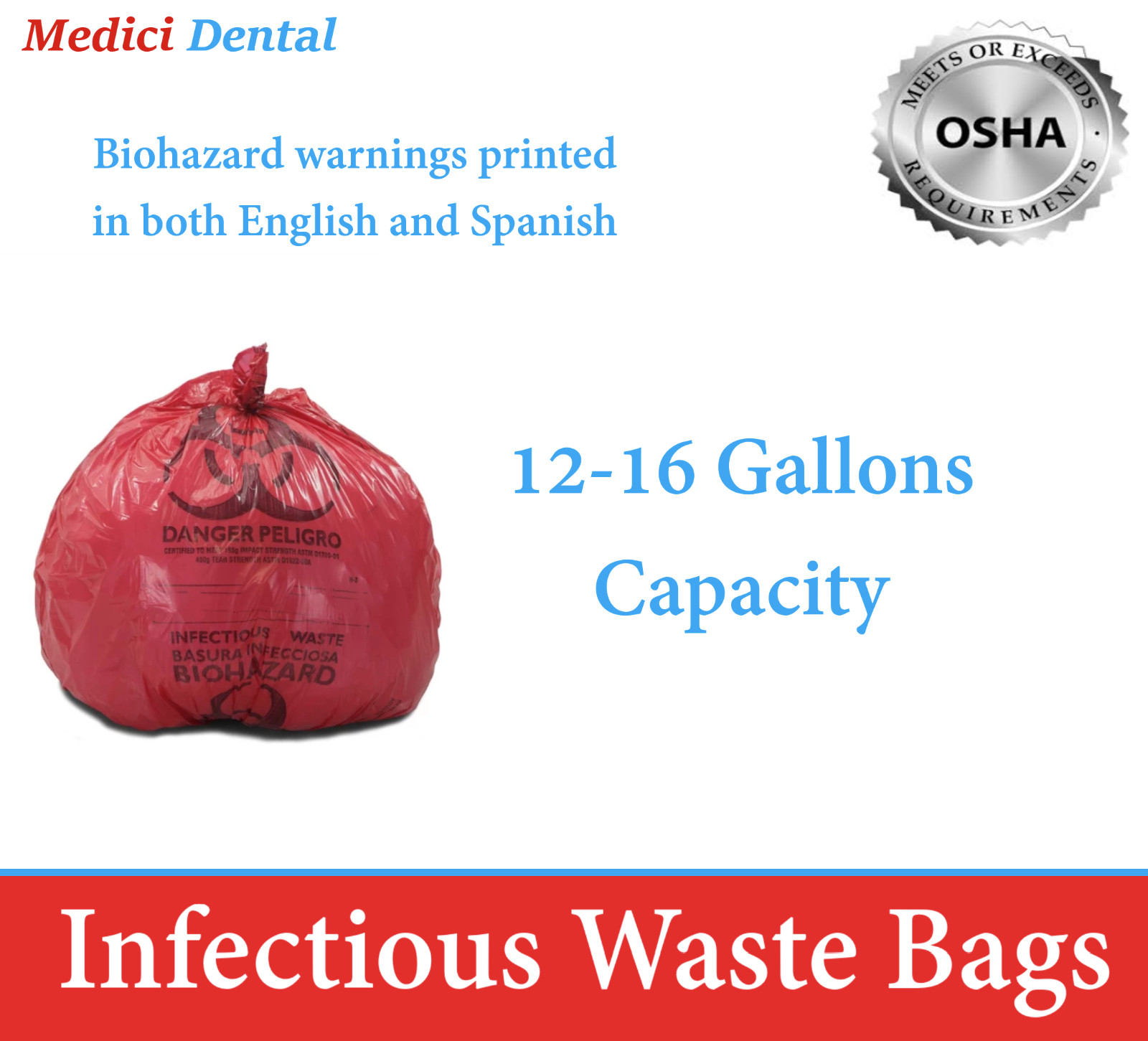 BIOHAZARD Infectious Waste Bags Red Adhesive Bag, 5 Size, Meets OSHA requirement