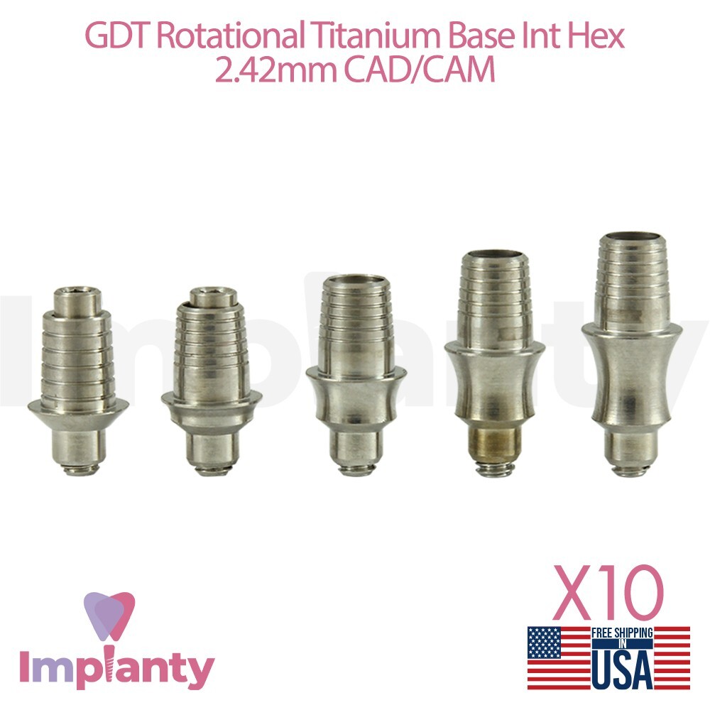 10x GDT Rotational Titanium Base CAD/CAM Prosthetic Int Hex 2.42mm Dentistry