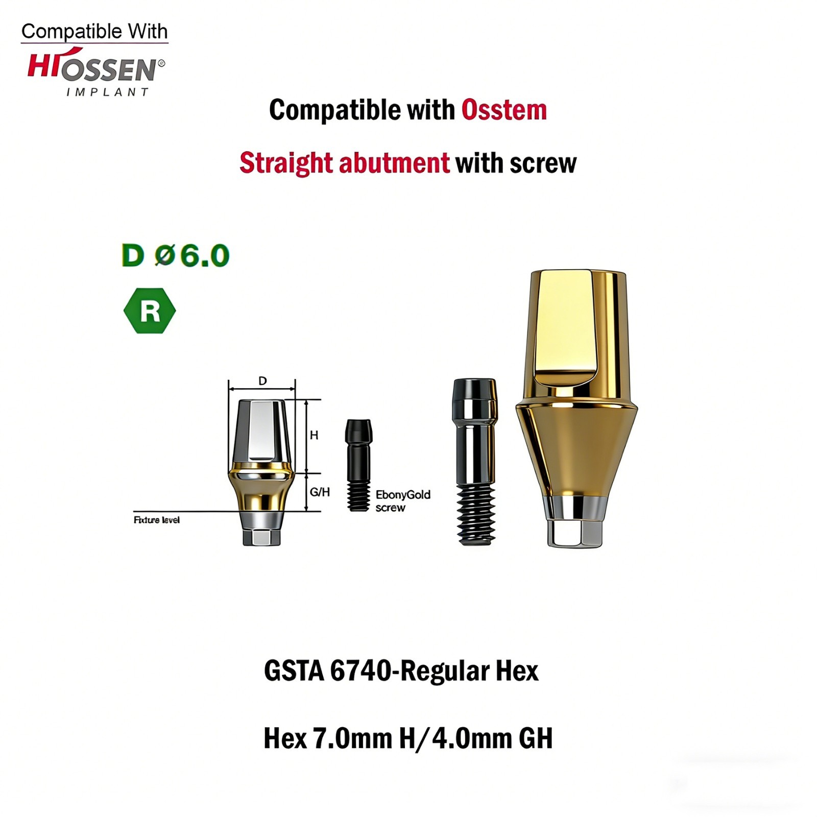 1pc Dental Titanium Straight Abutment Ti Cemented Abutment for Osstem Hiossen TS