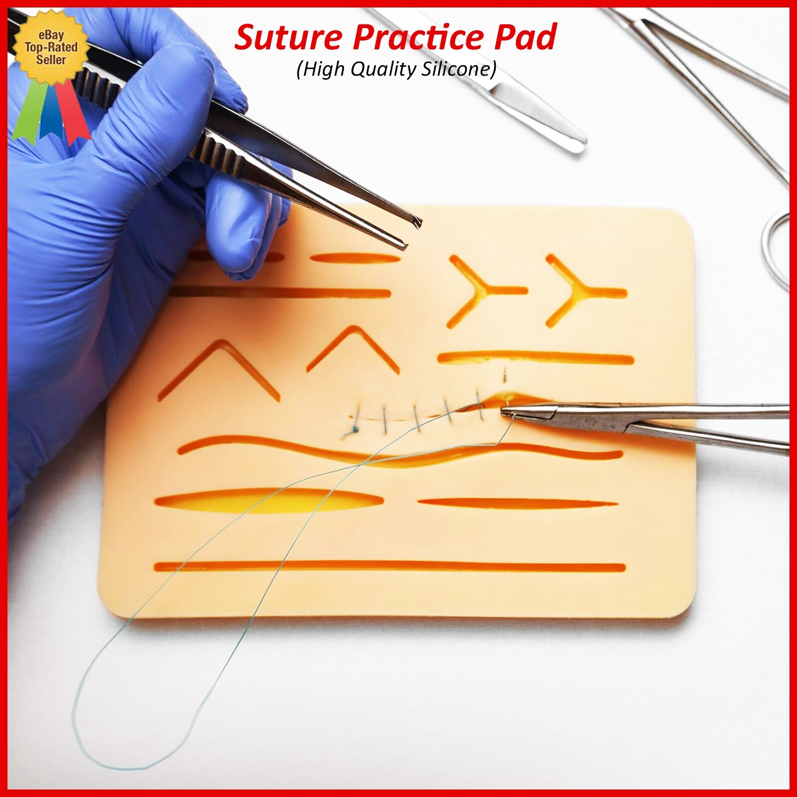 Medical Skin Suture Practice Silicone Pad Wound Simulated Surgical Training Kit