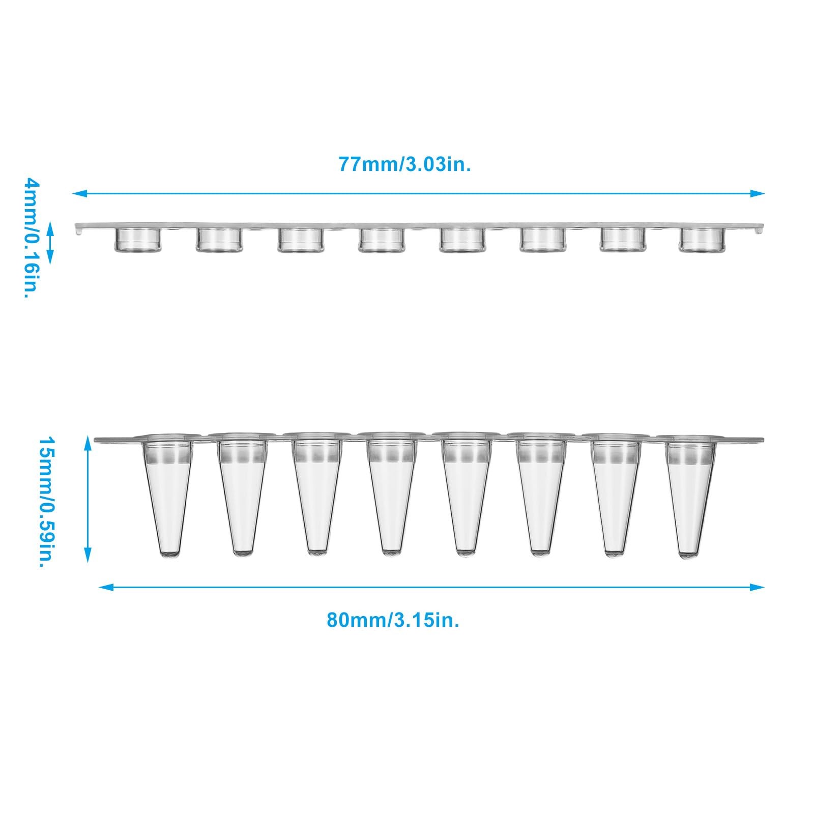 0.1ml 8-Strip PCR Tubes Clear Thin Wall Flat Caps DNase/RNase Free 125 Strips